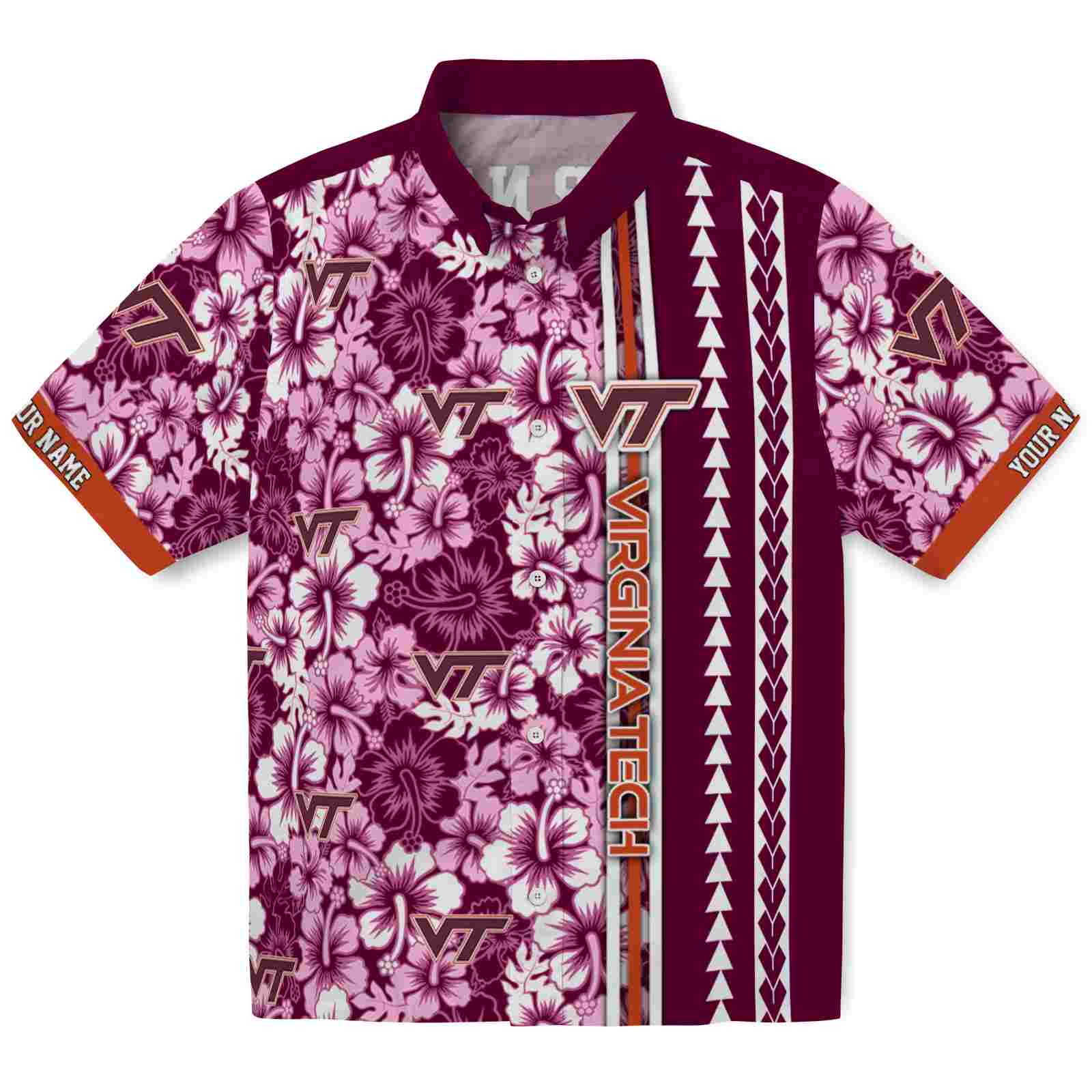 Keptsake Personalized Virginia Tech Hokies Hibiscus Arrows Maroon White Premium Hawaiian Shirt