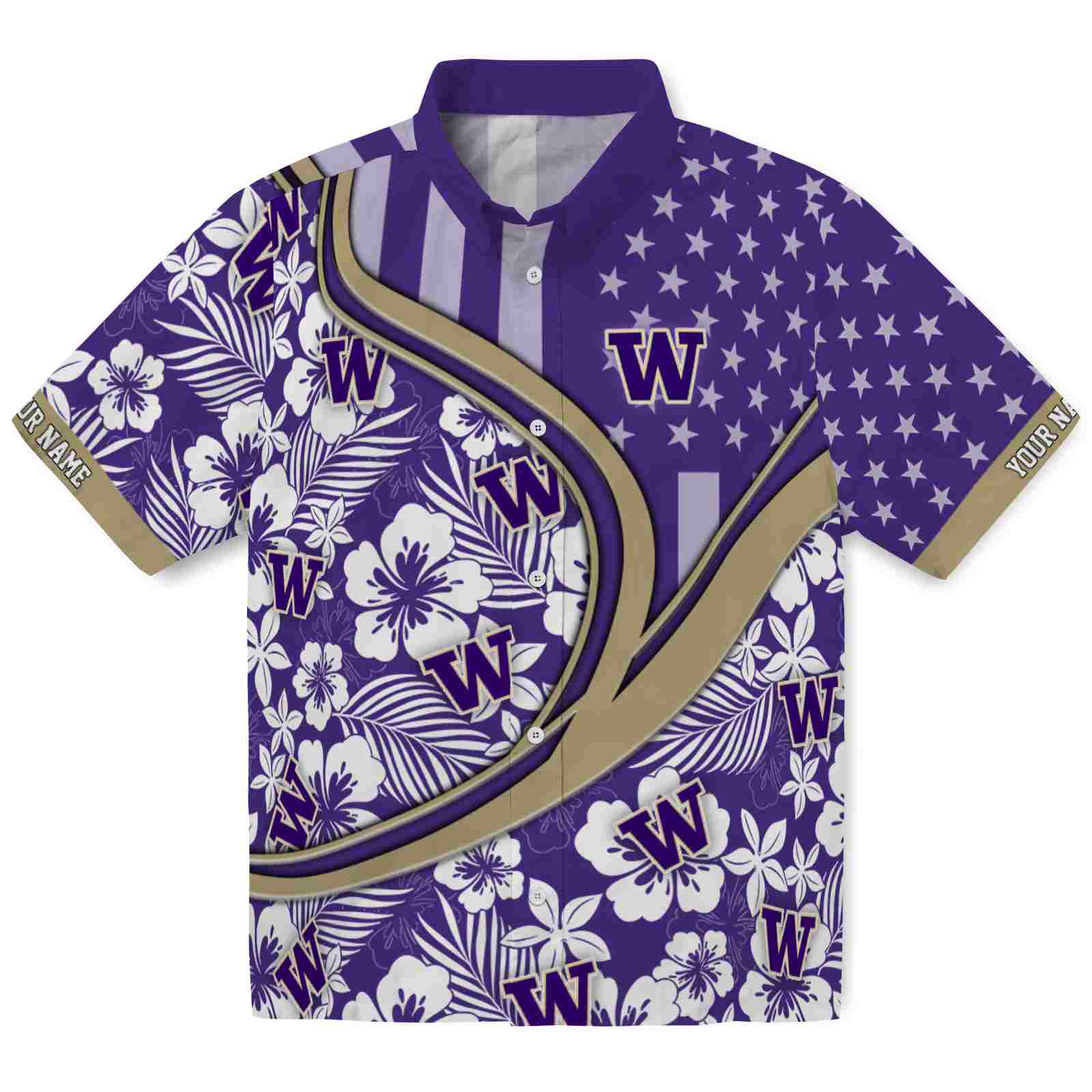 Keptsake Personalized Washington Huskies Floral Wave Purple White Premium Hawaiian Shirt