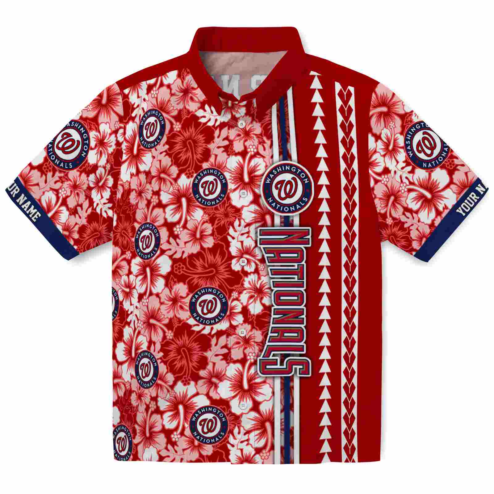 Keptsake Personalized Washington Nationals Hibiscus Arrows Red White Premium Hawaiian Shirt
