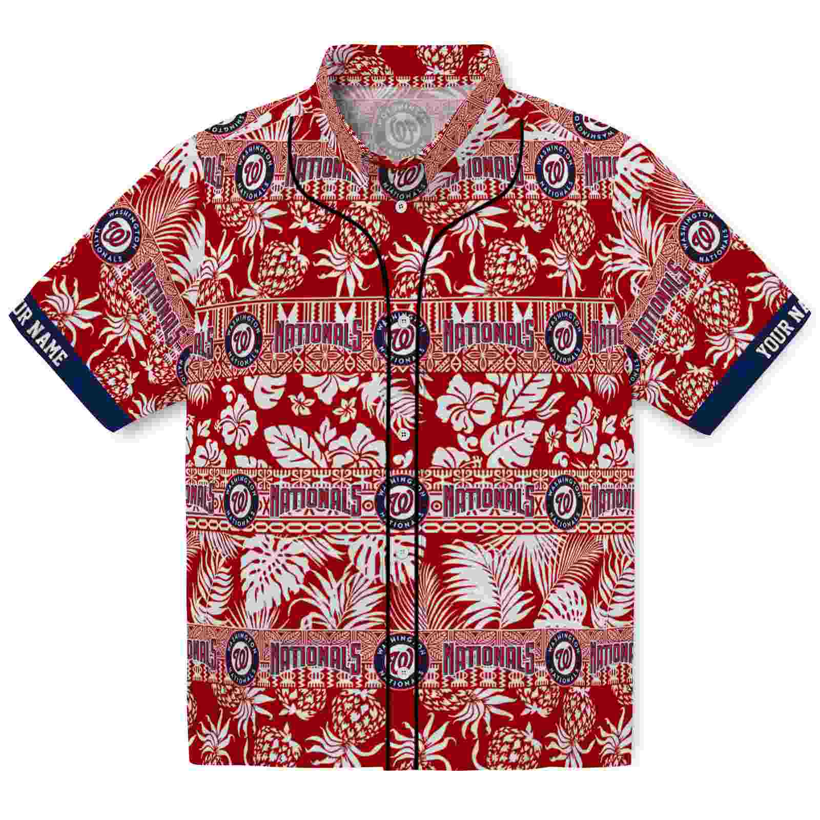 Keptsake Personalized Washington Nationals Tribal Stripes Red White Premium Hawaiian Shirt