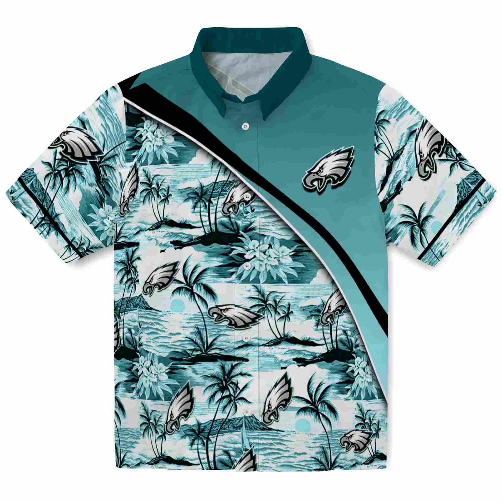 Keptsake Philadelphia Eagles Sunset Palms Green White Premium Hawaiian Shirt