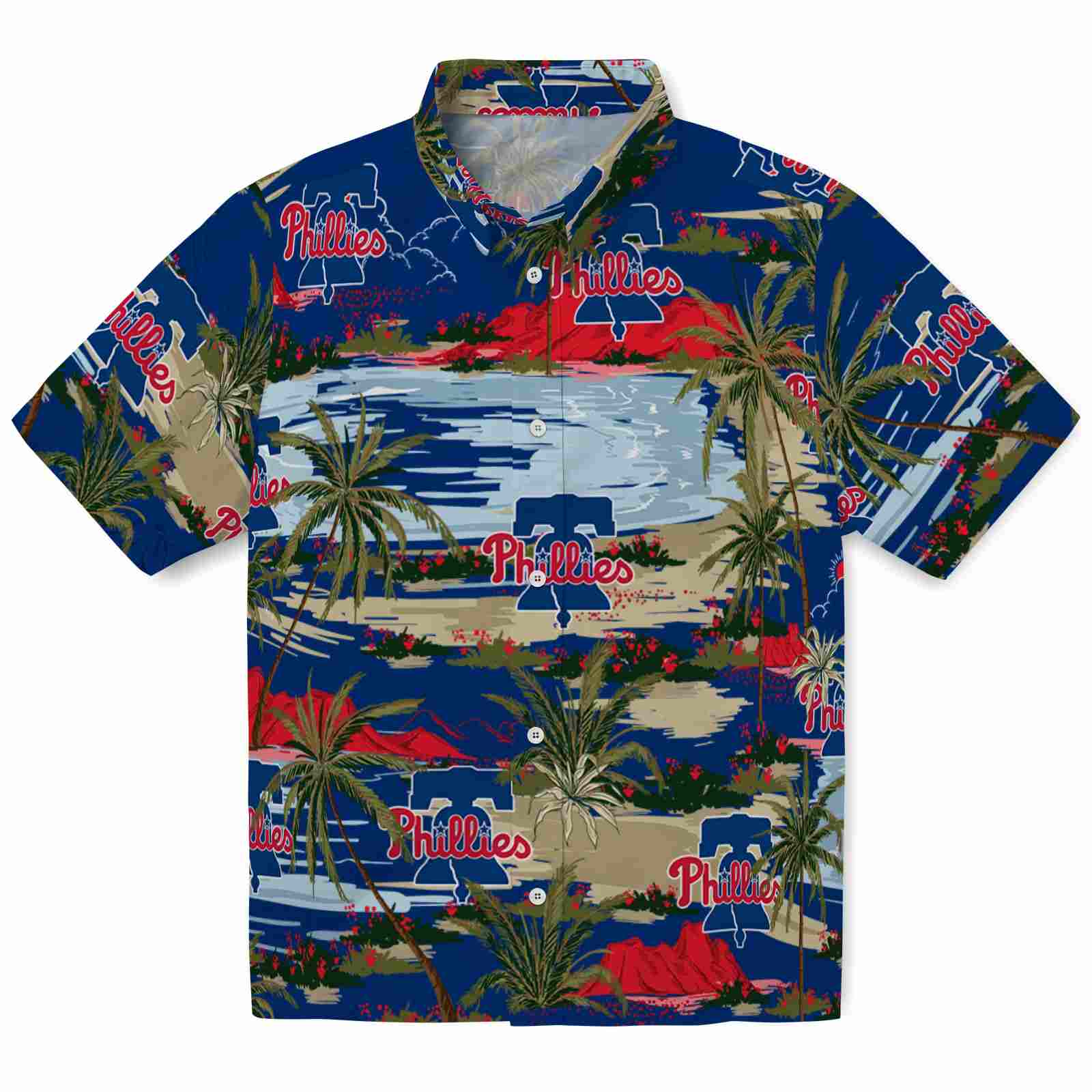 Keptsake Philadelphia Phillies Palm Horizon Blue Premium Hawaiian Shirt