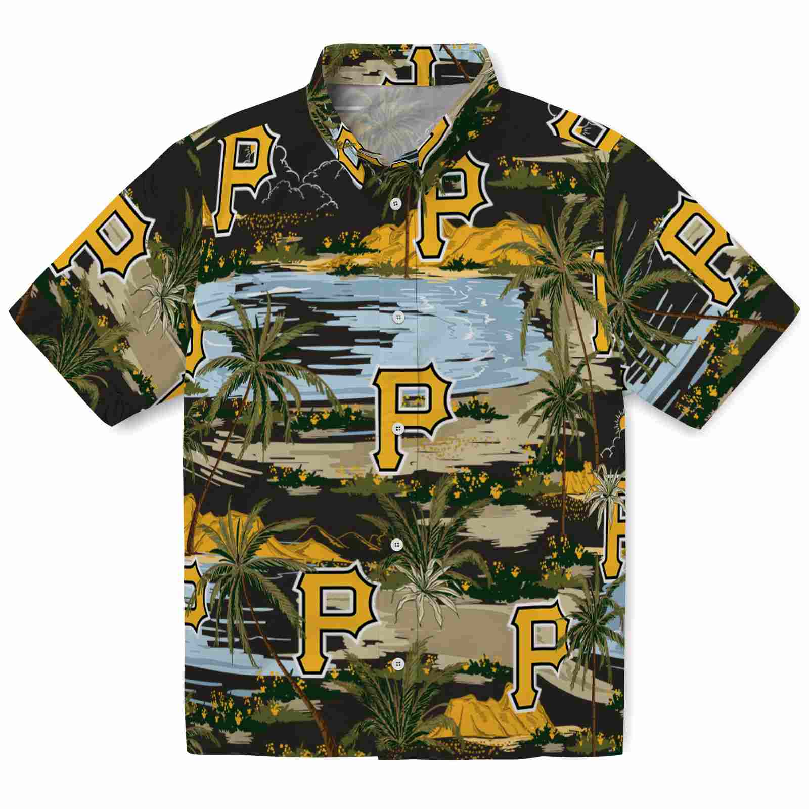 Keptsake Pittsburgh Pirates Palm Horizon Black Premium Hawaiian Shirt