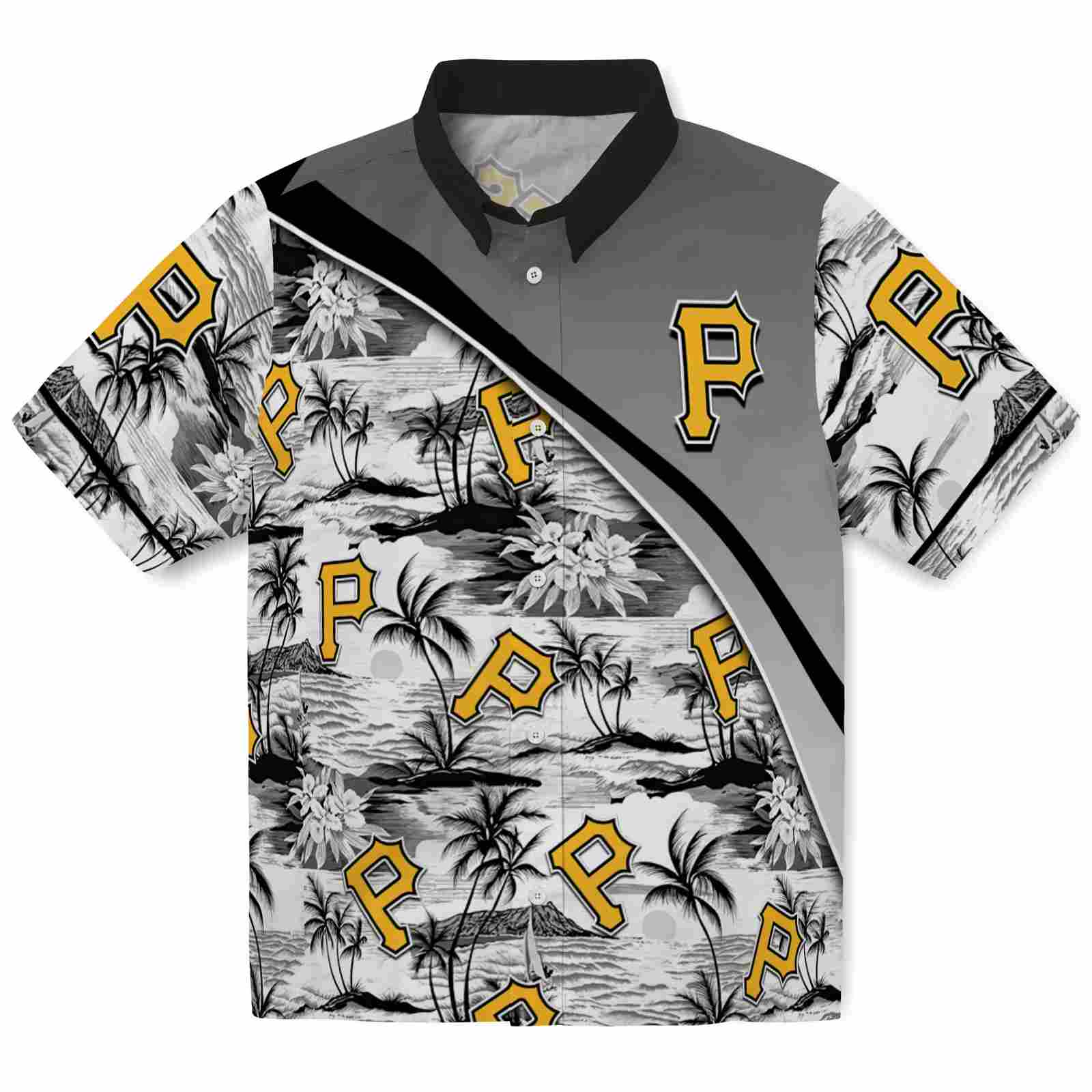 Keptsake Pittsburgh Pirates Sunset Palms Black White Premium Hawaiian Shirt