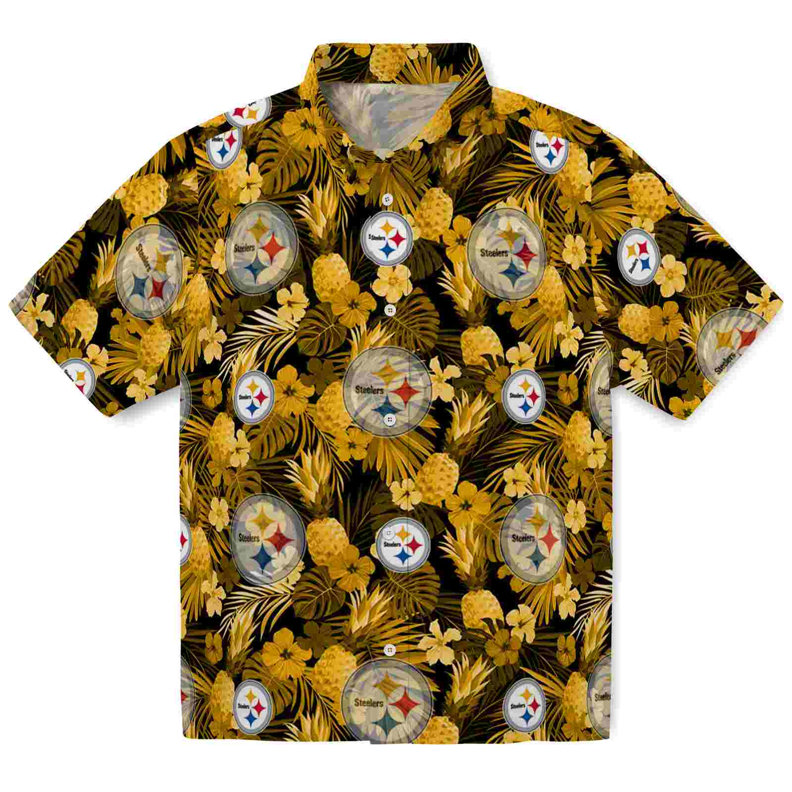 Keptsake Pittsburgh Steelers Floral Pineapple Gold Premium Hawaiian Shirt