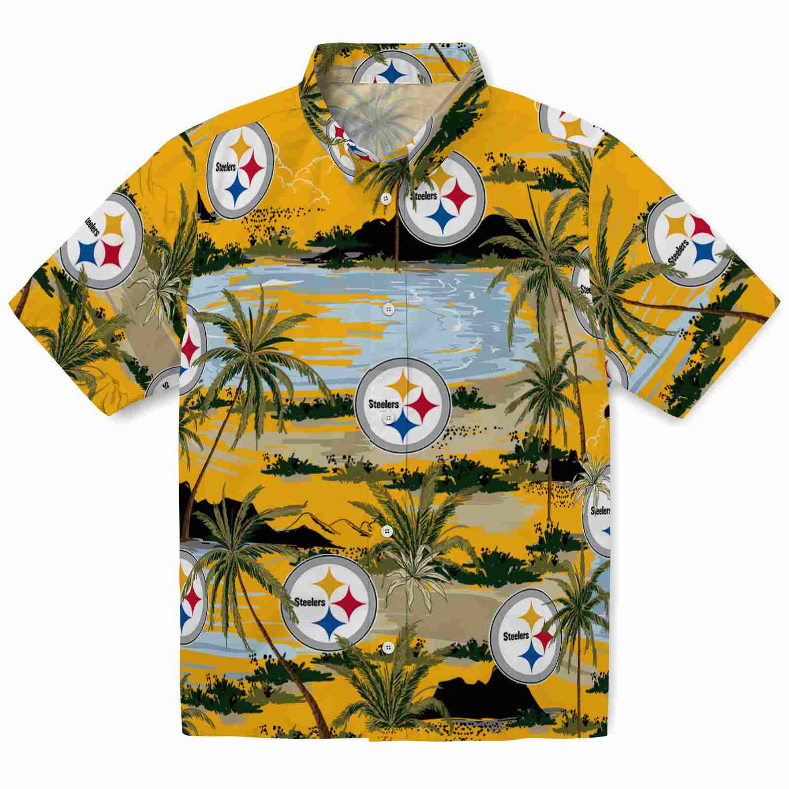 Keptsake Pittsburgh Steelers Palm Horizon Gold Premium Hawaiian Shirt