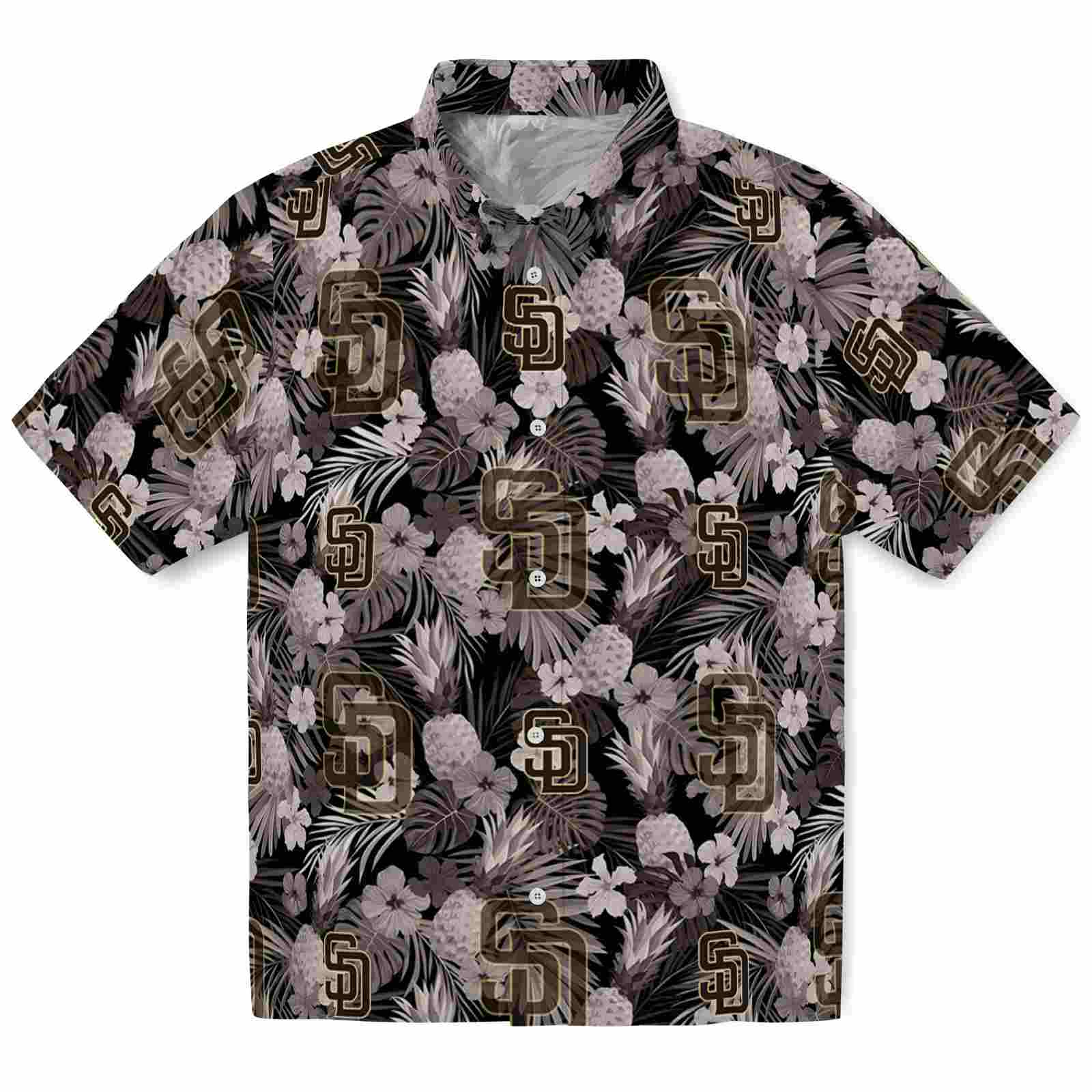 Keptsake San Diego Padres Floral Pineapple Brown Premium Hawaiian Shirt