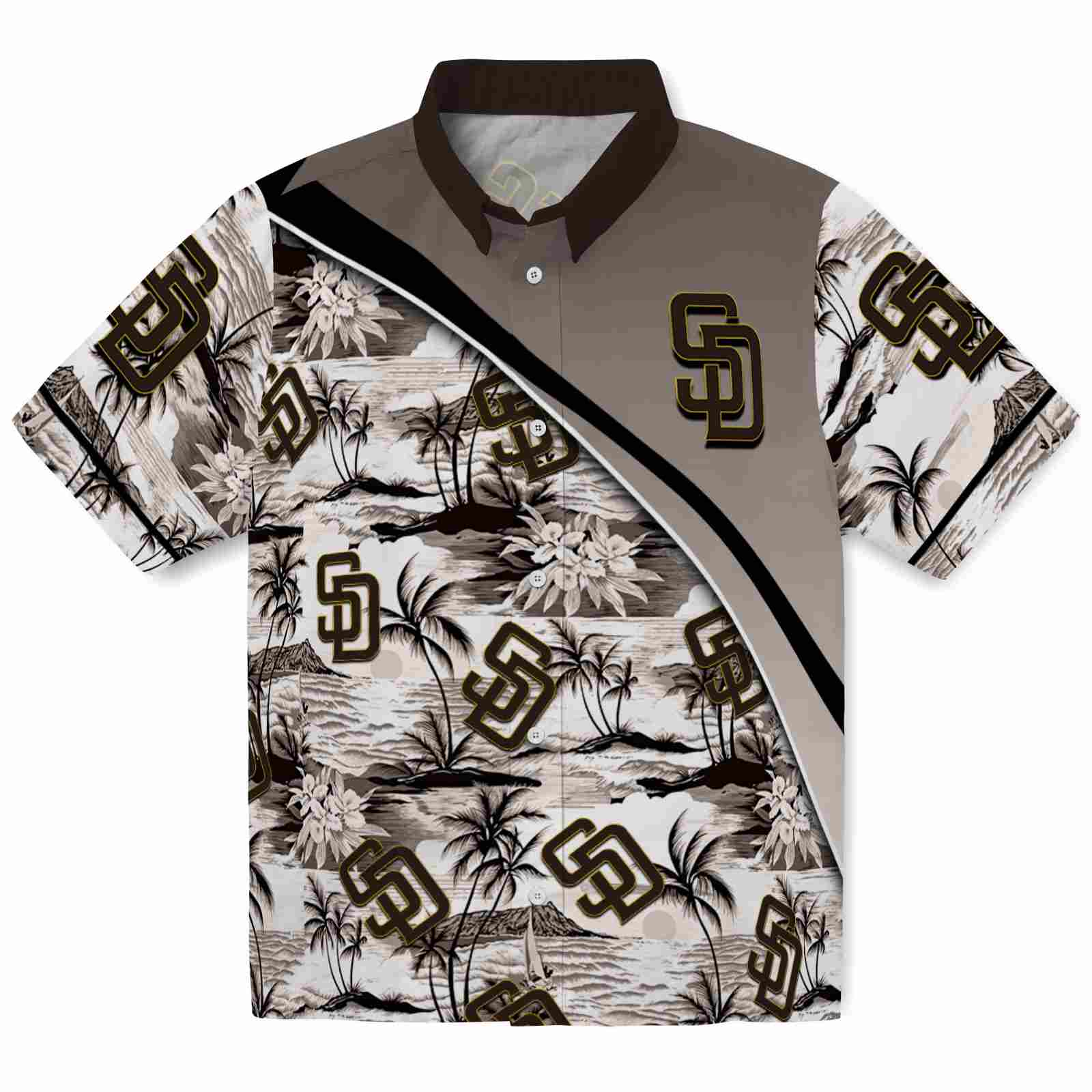 Keptsake San Diego Padres Sunset Palms Brown White Premium Hawaiian Shirt