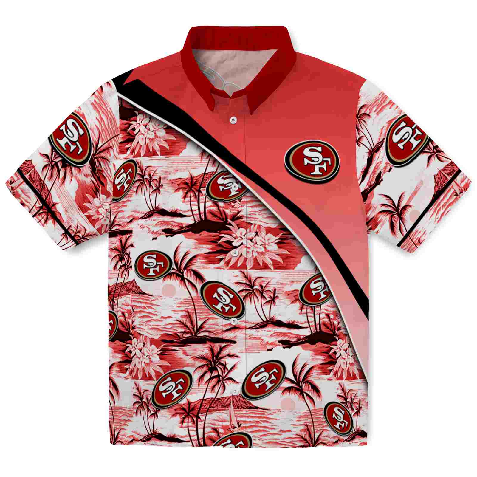 Keptsake San Francisco 49ers Sunset Palms Red White Premium Hawaiian Shirt