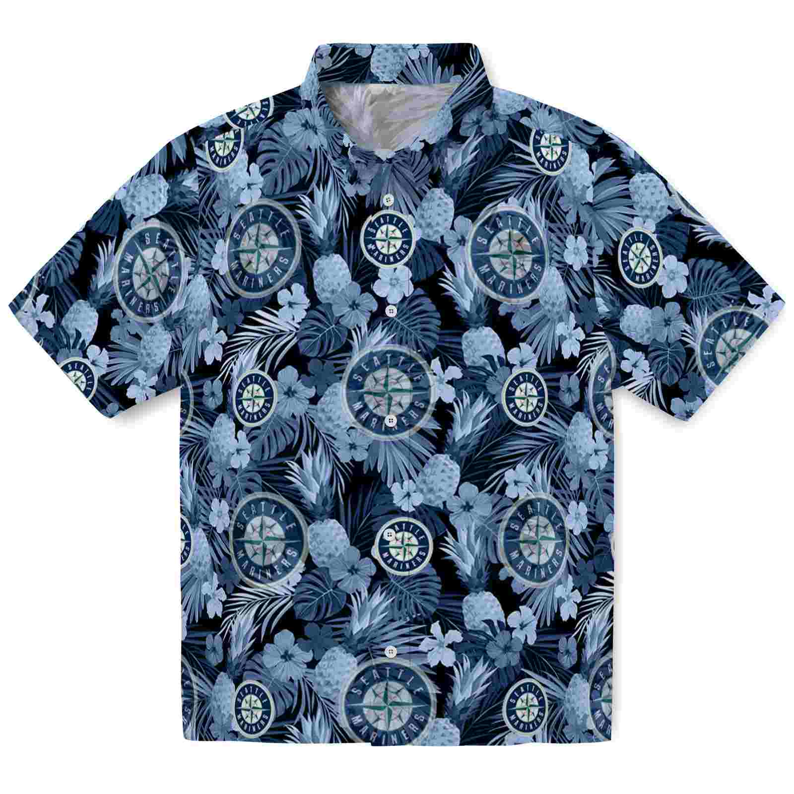 Keptsake Seattle Mariners Floral Pineapple Navy Blue Premium Hawaiian Shirt