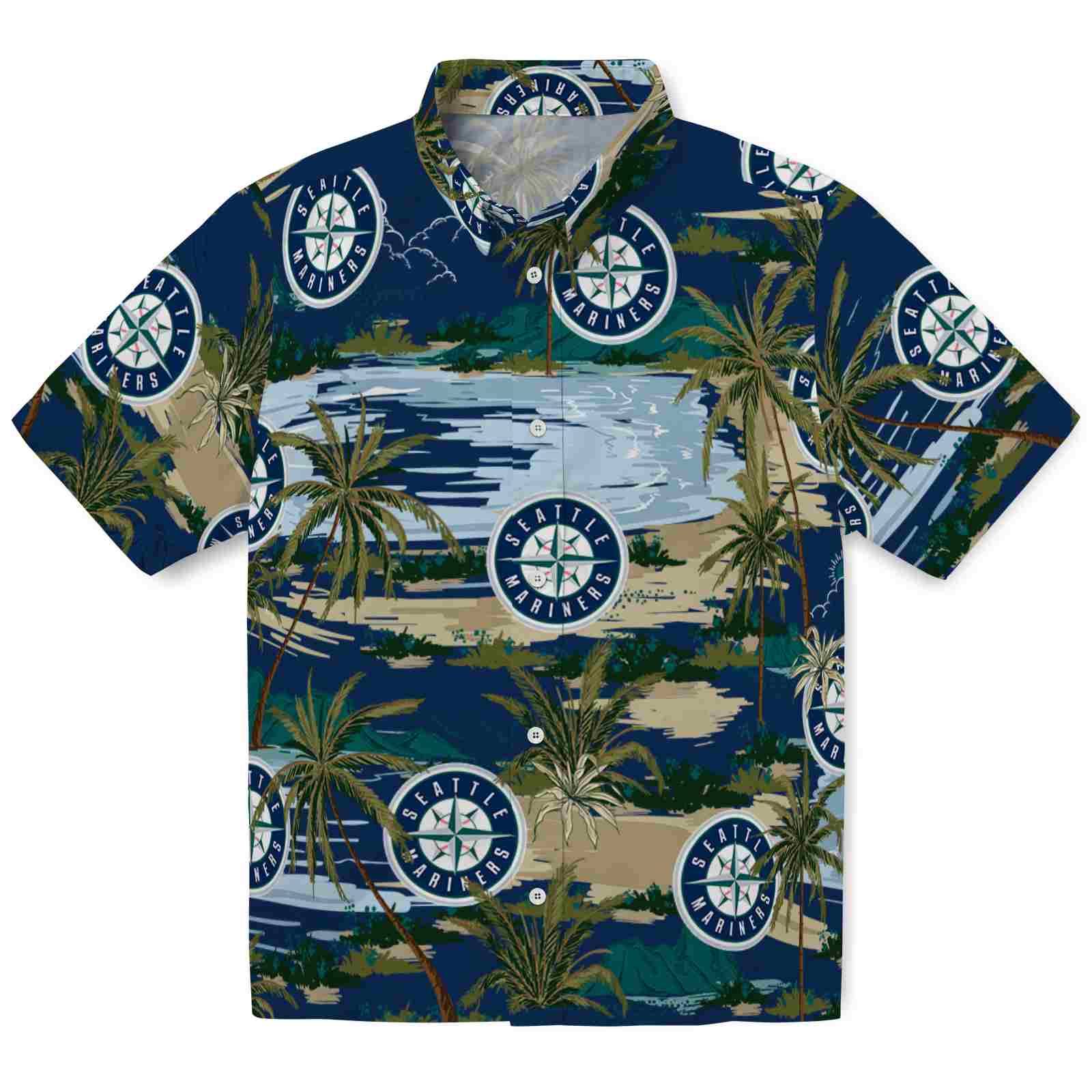Keptsake Seattle Mariners Palm Horizon Navy Blue Premium Hawaiian Shirt
