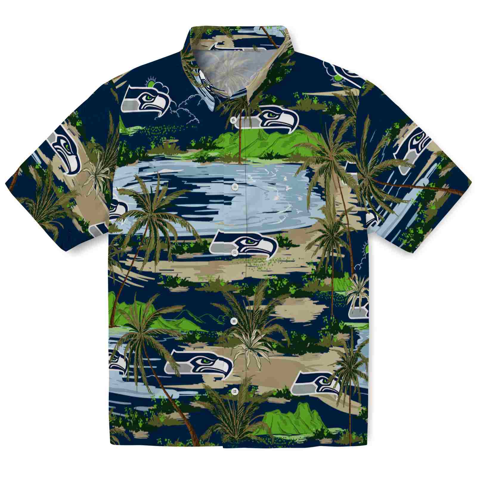 Keptsake Seattle Seahawks Palm Horizon Blue Premium Hawaiian Shirt
