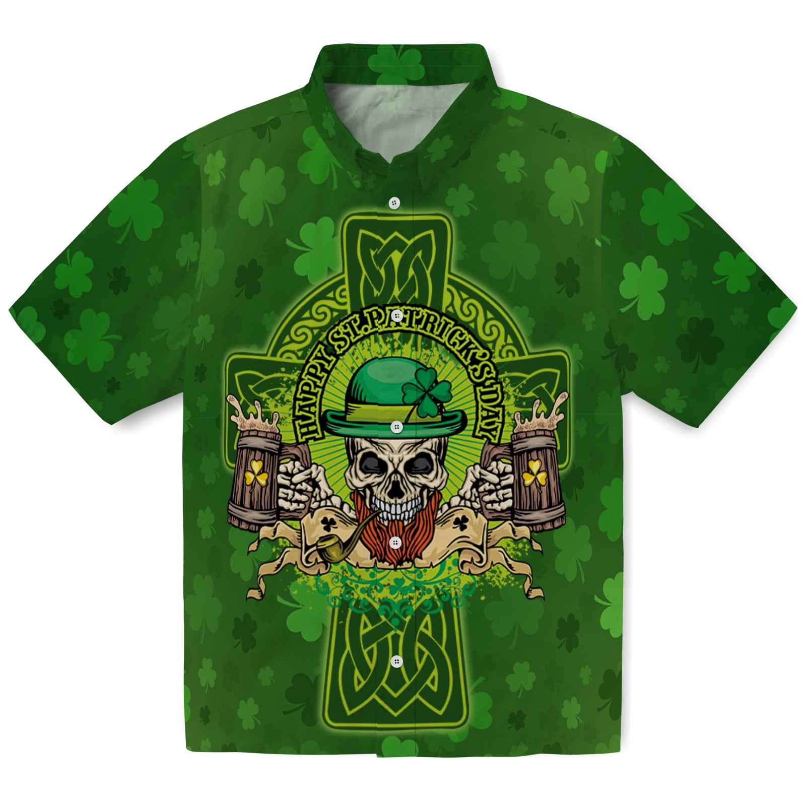 Keptsake Shamrock Skull St Patricks Premium Hawaiian Shirt