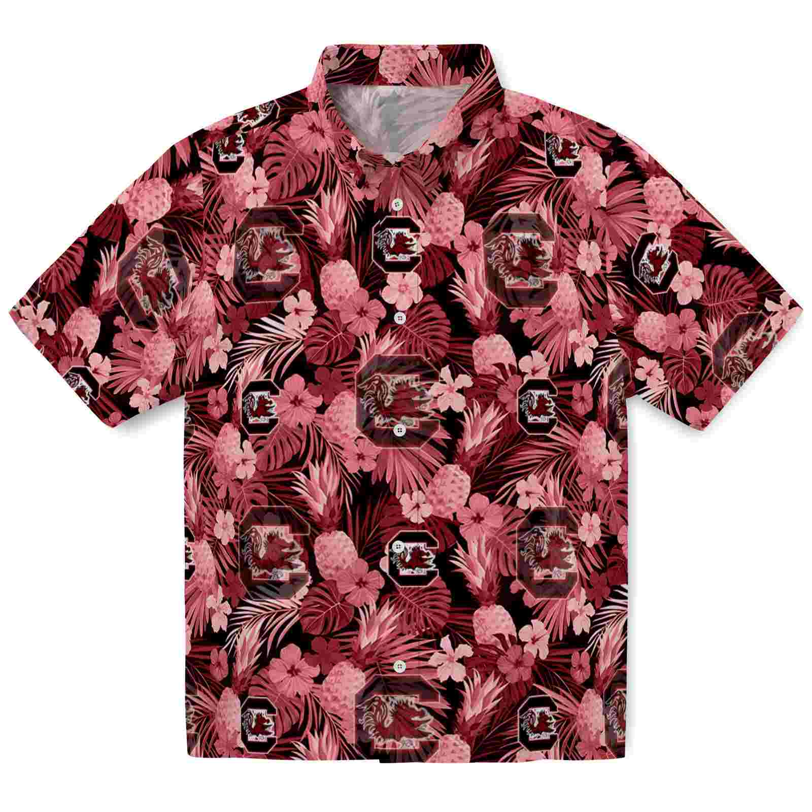 Keptsake South Carolina Gamecocks Floral Pineapple Garnet Premium Hawaiian Shirt