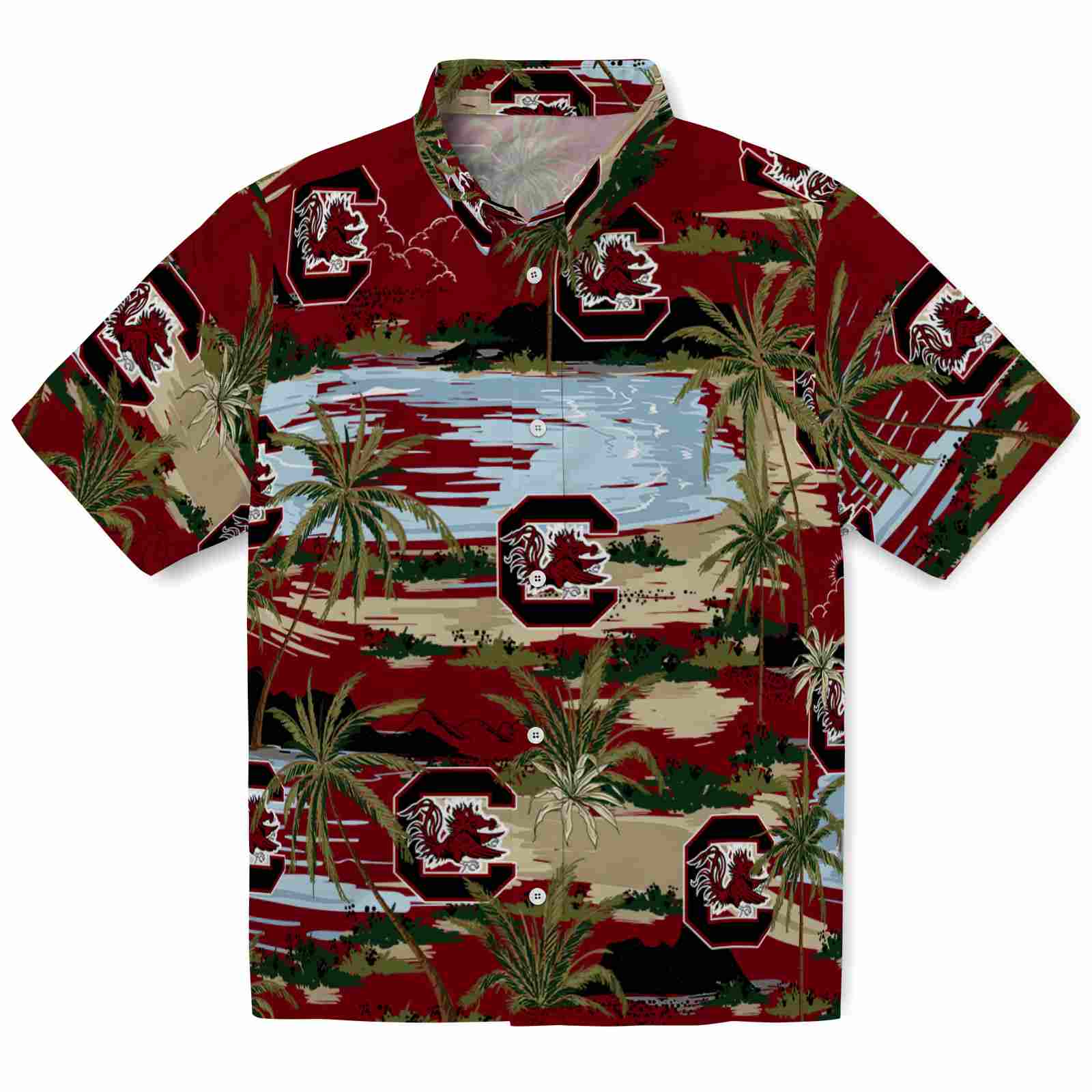 Keptsake South Carolina Gamecocks Palm Horizon Garnet Premium Hawaiian Shirt