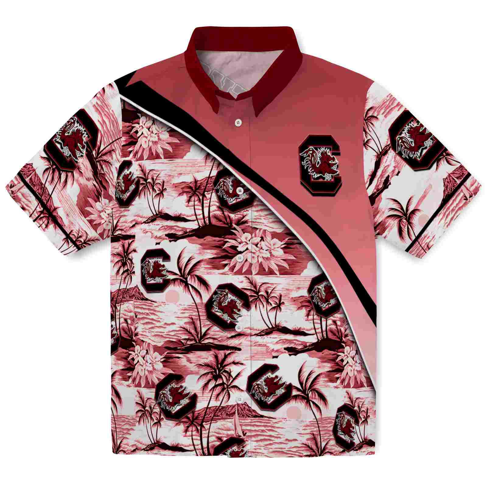 Keptsake South Carolina Gamecocks Sunset Palms Garnet White Premium Hawaiian Shirt