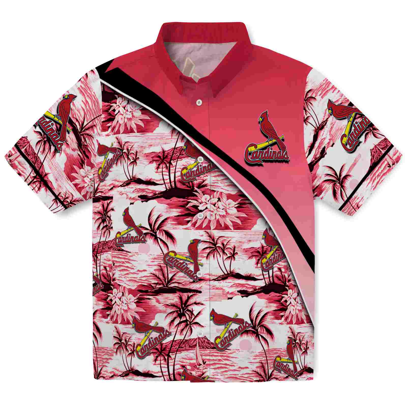 Keptsake St. Louis Cardinals Sunset Palms Red White Premium Hawaiian Shirt