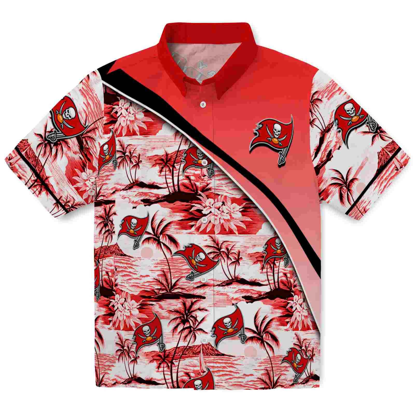 Keptsake Tampa Bay Buccaneers Sunset Palms Red White Premium Hawaiian Shirt