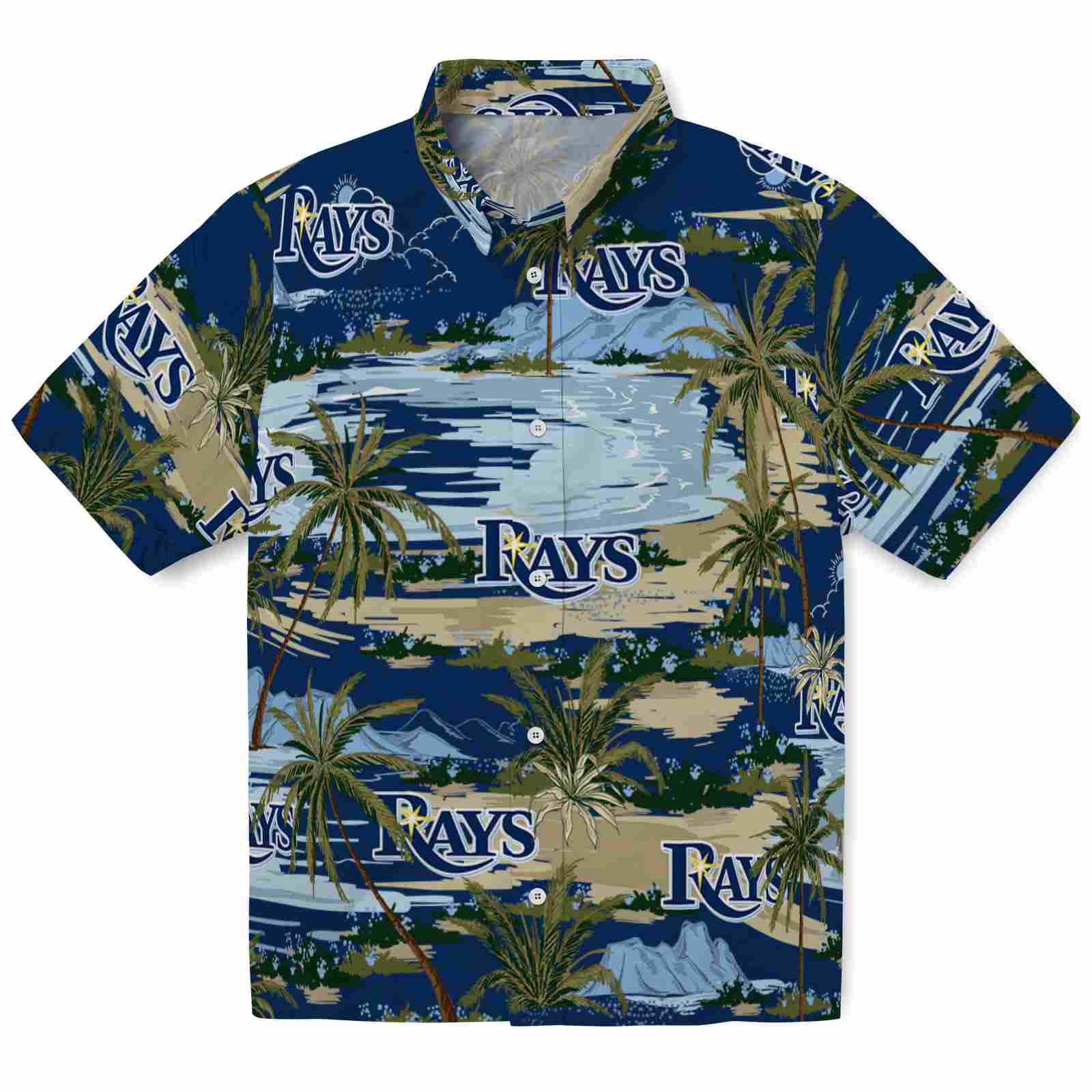 Keptsake Tampa Bay Rays Palm Horizon Navy Premium Hawaiian Shirt