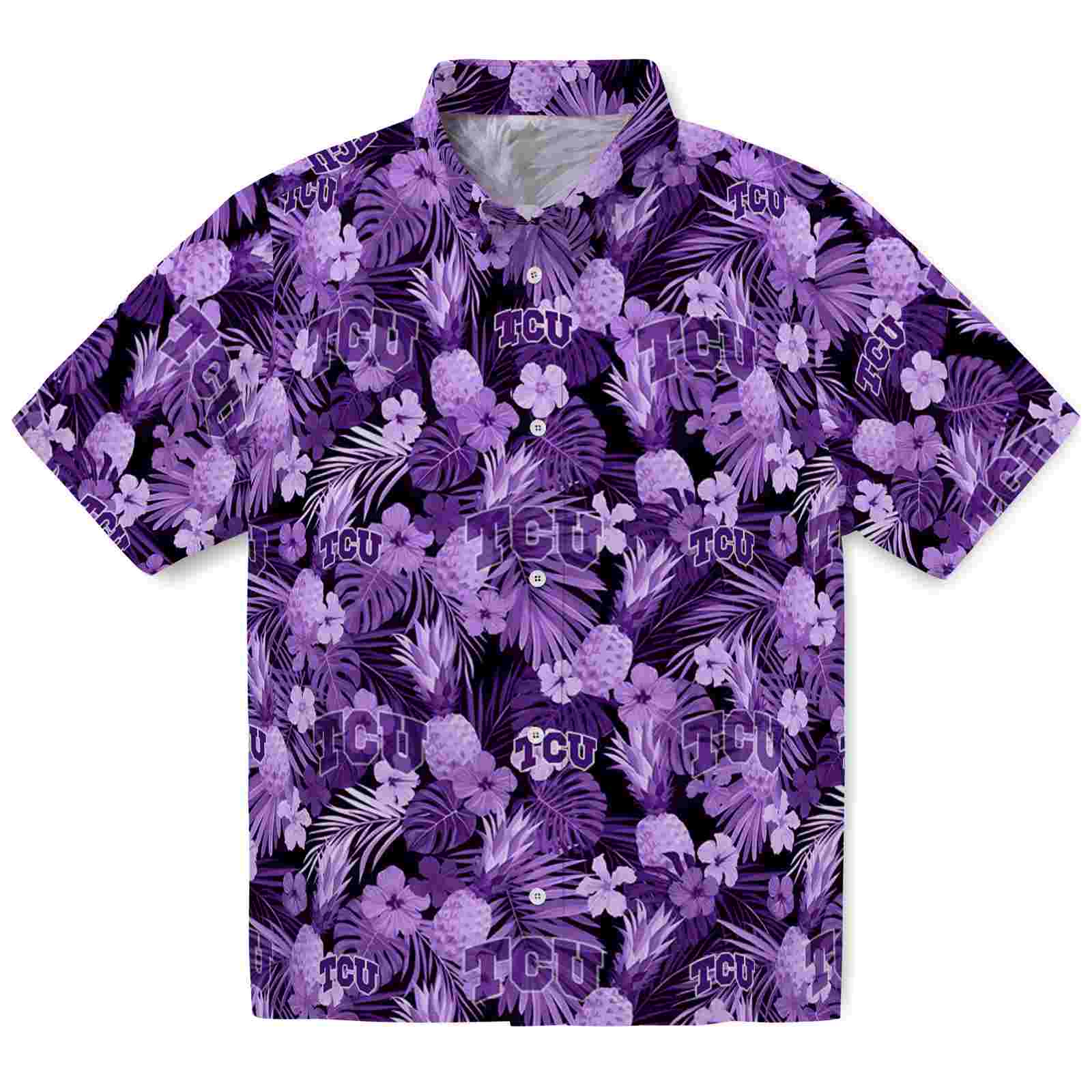 Keptsake TCU Horned Frogs Floral Pineapple Purple Premium Hawaiian Shirt
