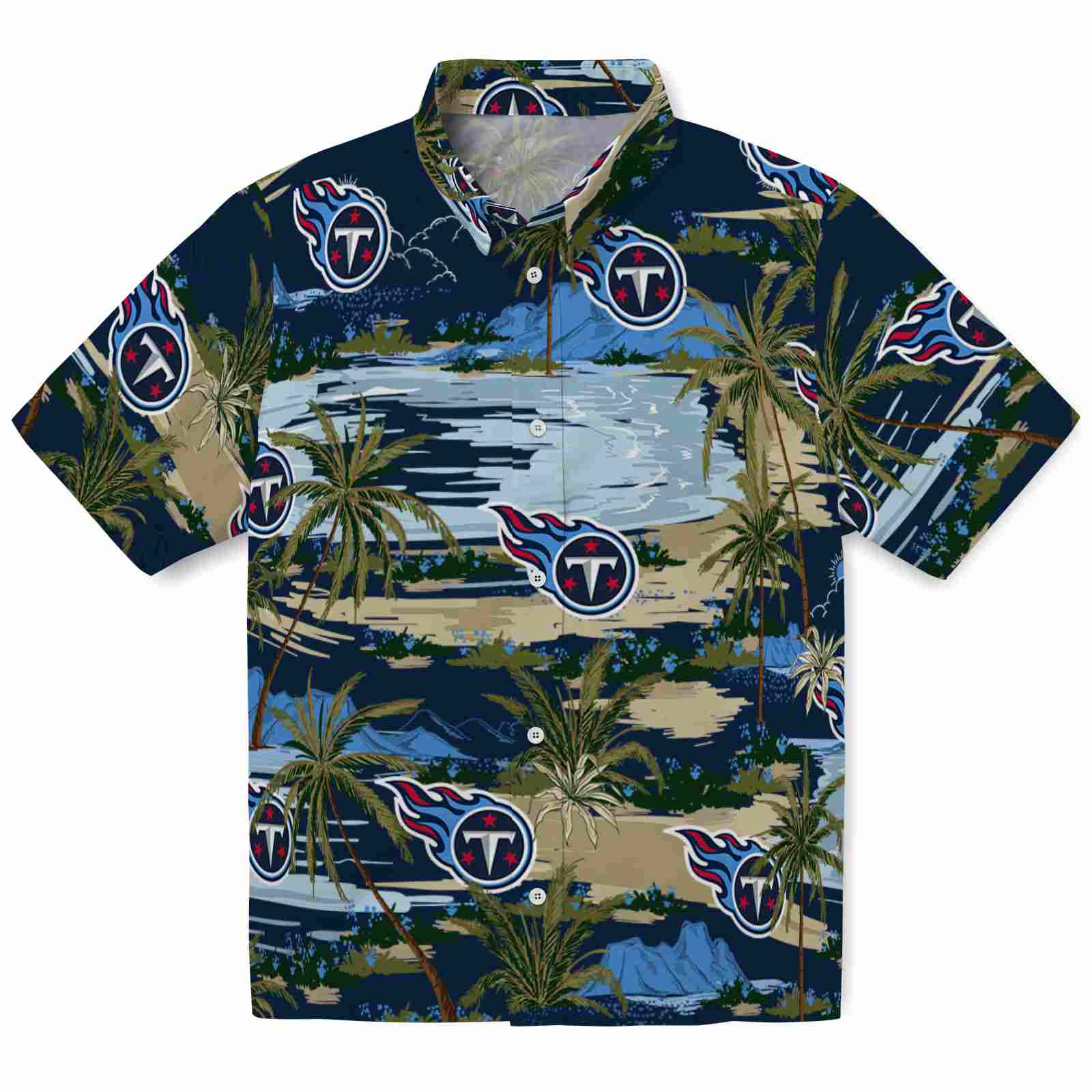Keptsake Tennessee Titans Palm Horizon Navy Premium Hawaiian Shirt