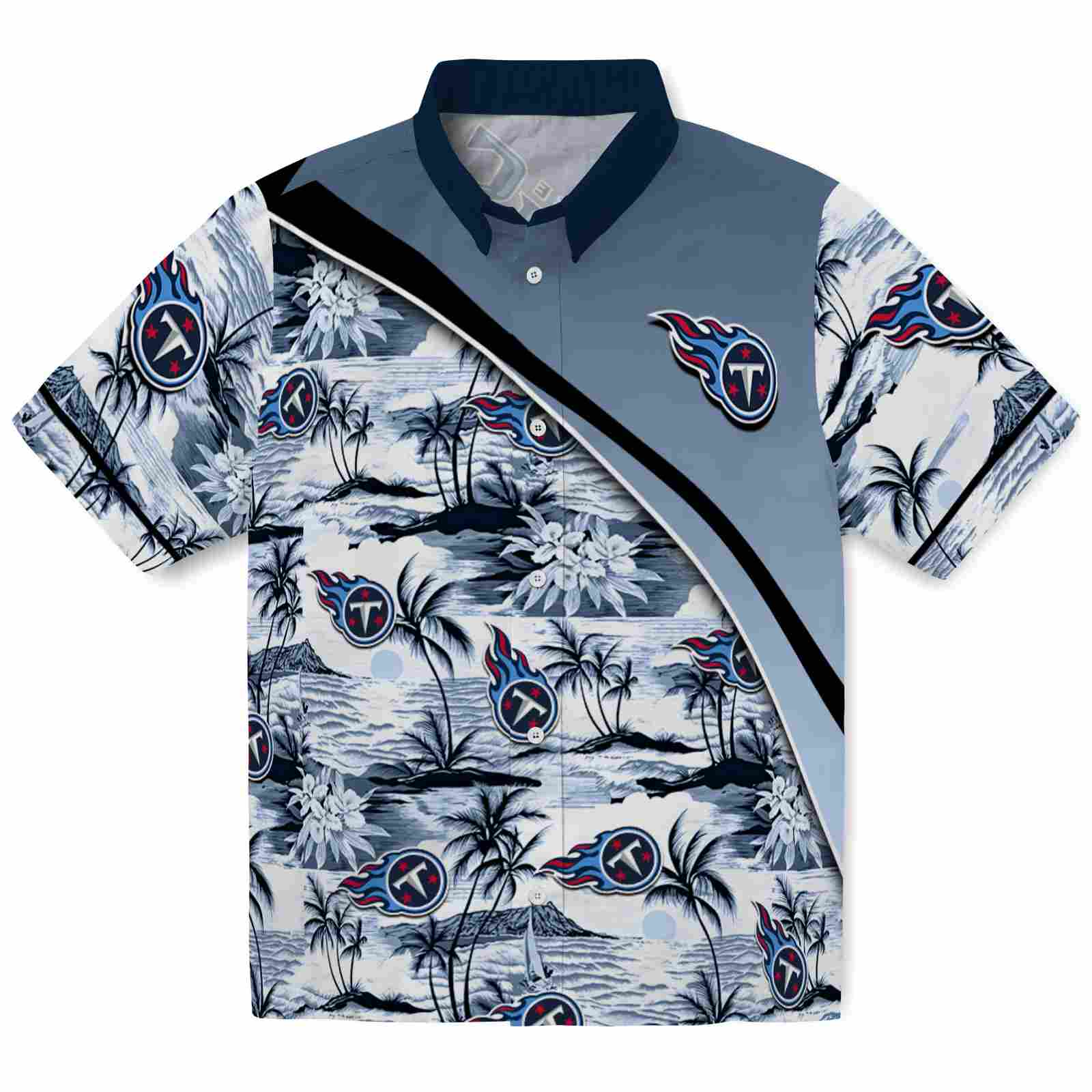 Keptsake Tennessee Titans Sunset Palms Navy White Premium Hawaiian Shirt