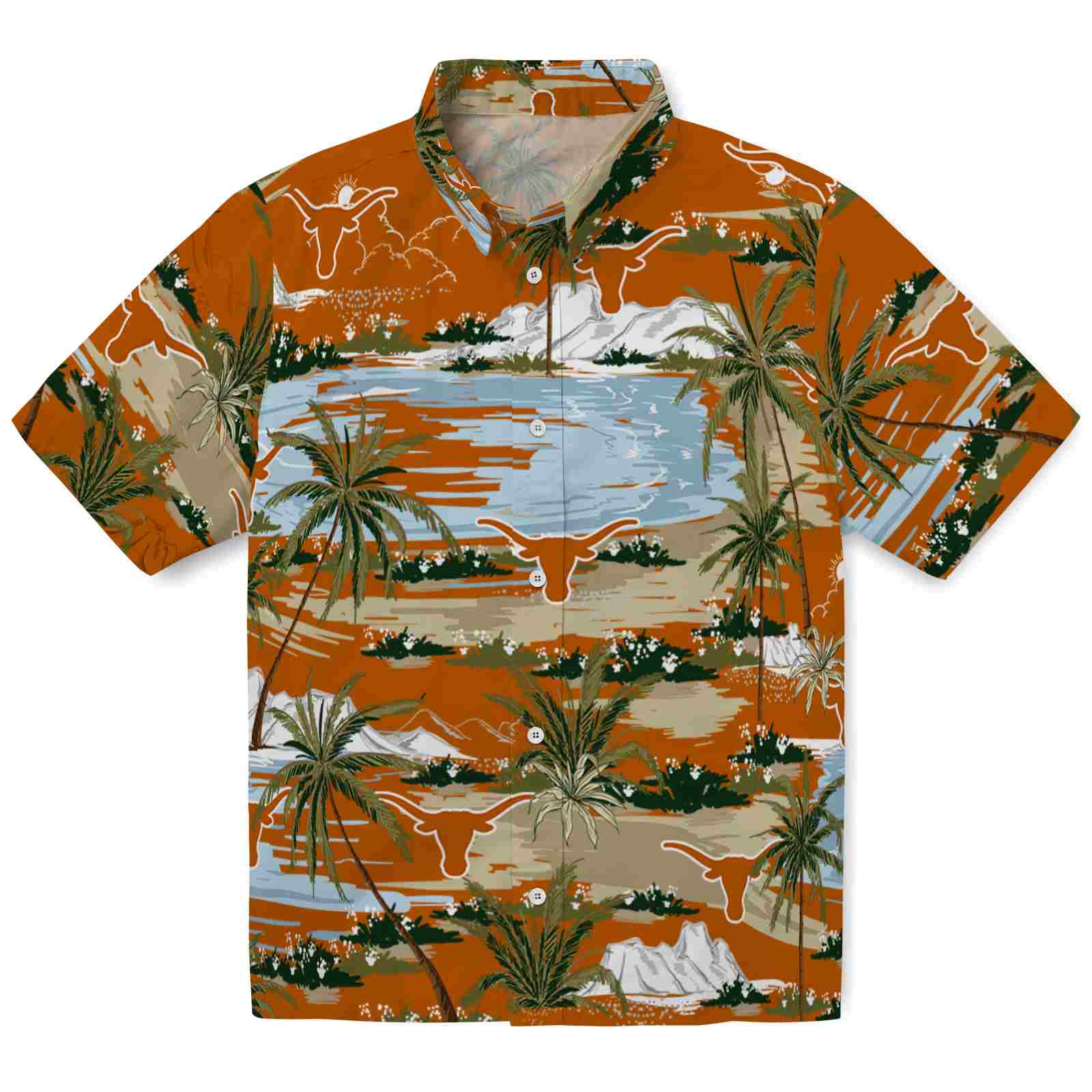 Keptsake Texas Longhorns Palm Horizon Orange Premium Hawaiian Shirt