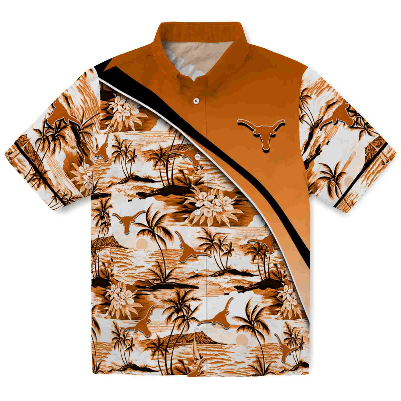 Keptsake Texas Longhorns Sunset Palms Orange White Premium Hawaiian Shirt