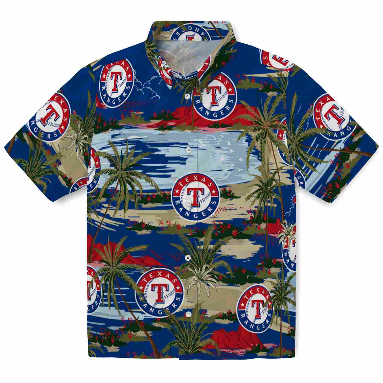 Keptsake Texas Rangers Palm Horizon Blue Premium Hawaiian Shirt