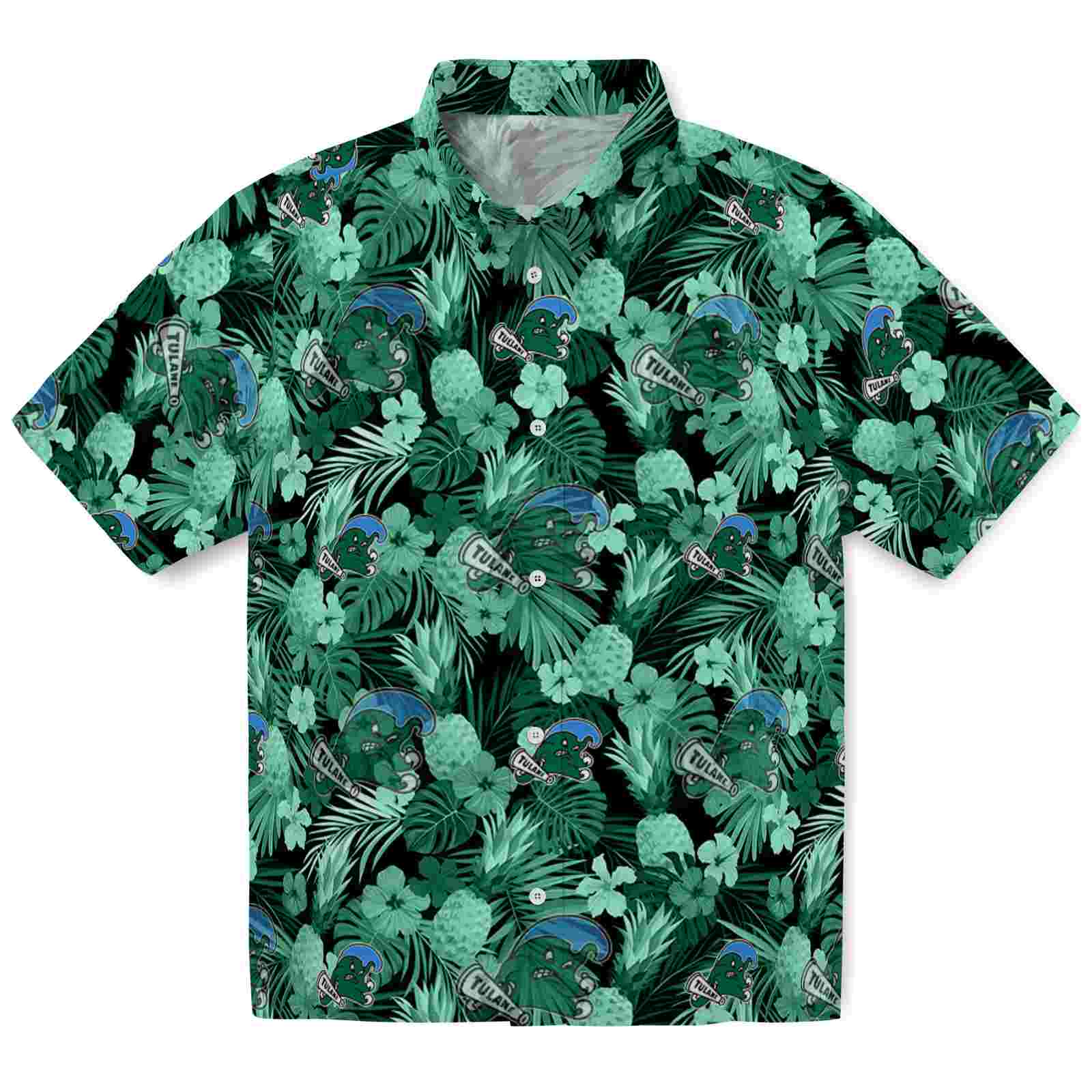 Keptsake Tulane Green Wave Floral Pineapple Green Premium Hawaiian Shirt