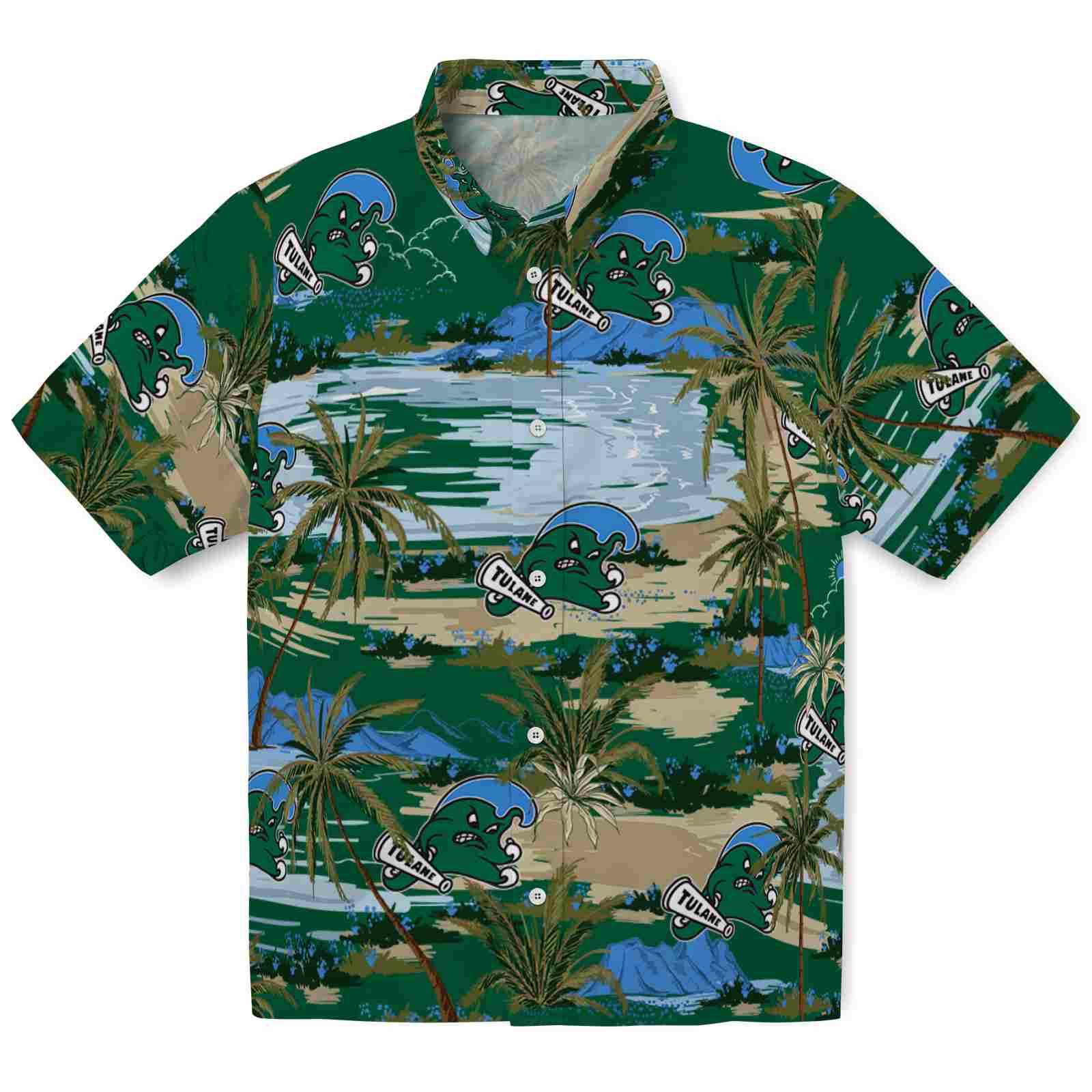 Keptsake Tulane Green Wave Palm Horizon Green Premium Hawaiian Shirt