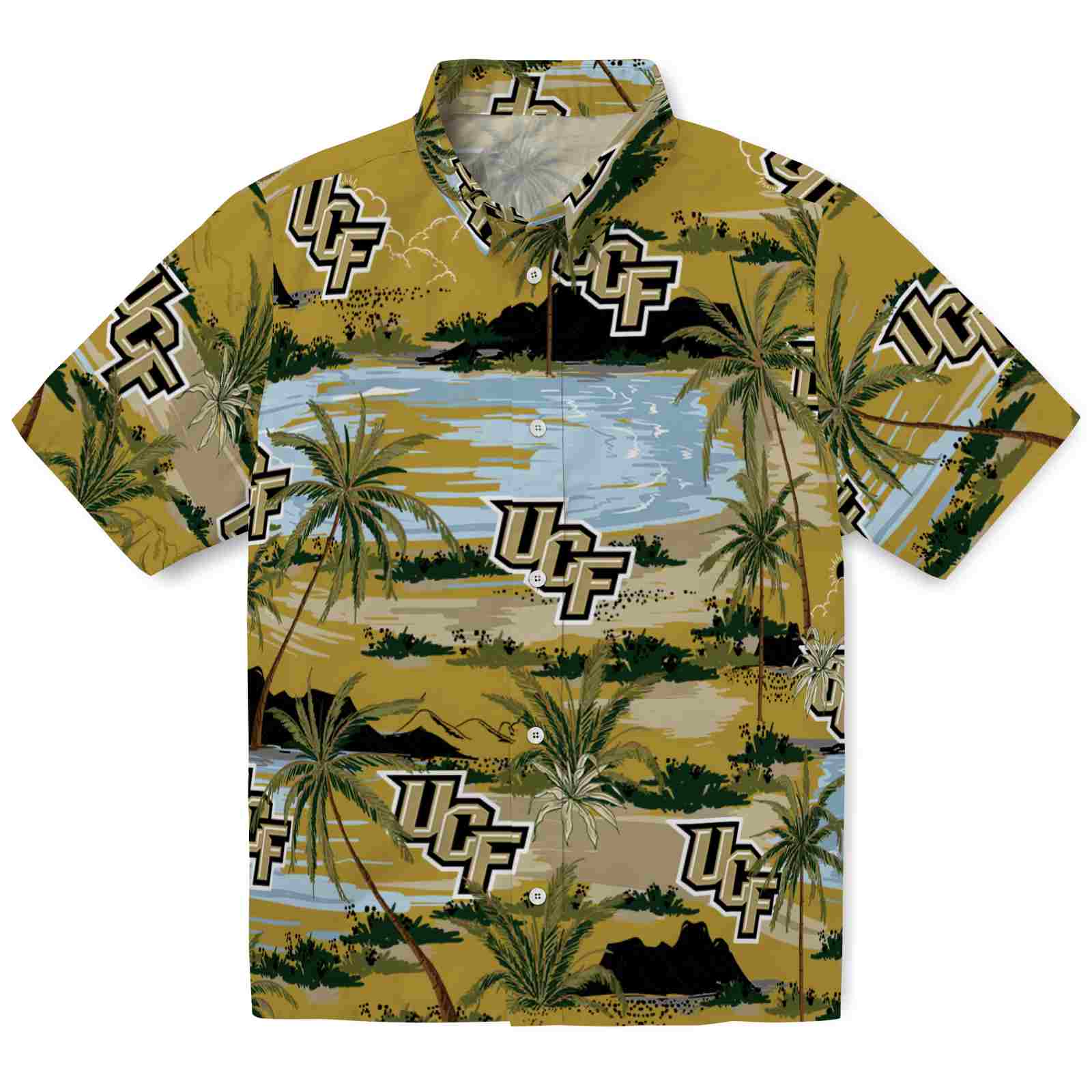 Keptsake UCF Knights Palm Horizon Gold Premium Hawaiian Shirt