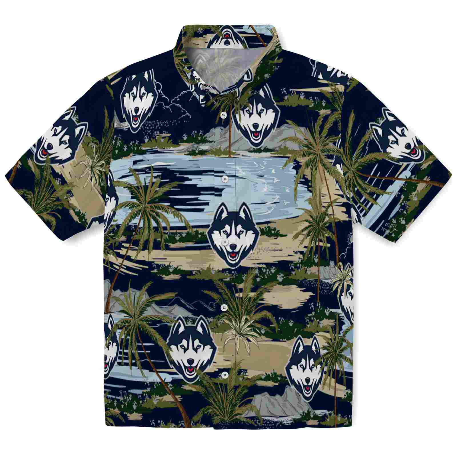 Keptsake UConn Huskies Palm Horizon Blue Premium Hawaiian Shirt