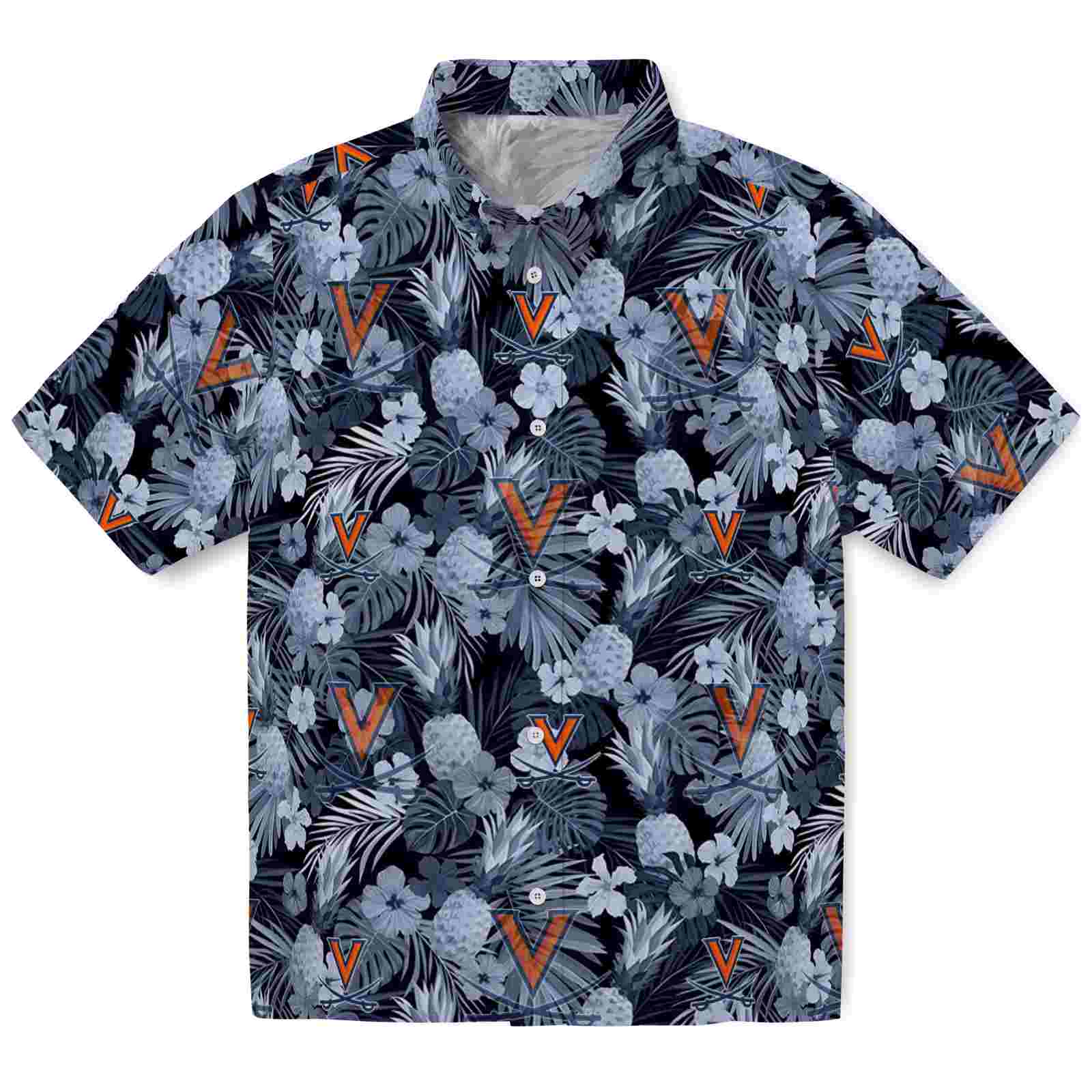 Keptsake Virginia Cavaliers Floral Pineapple Blue Premium Hawaiian Shirt