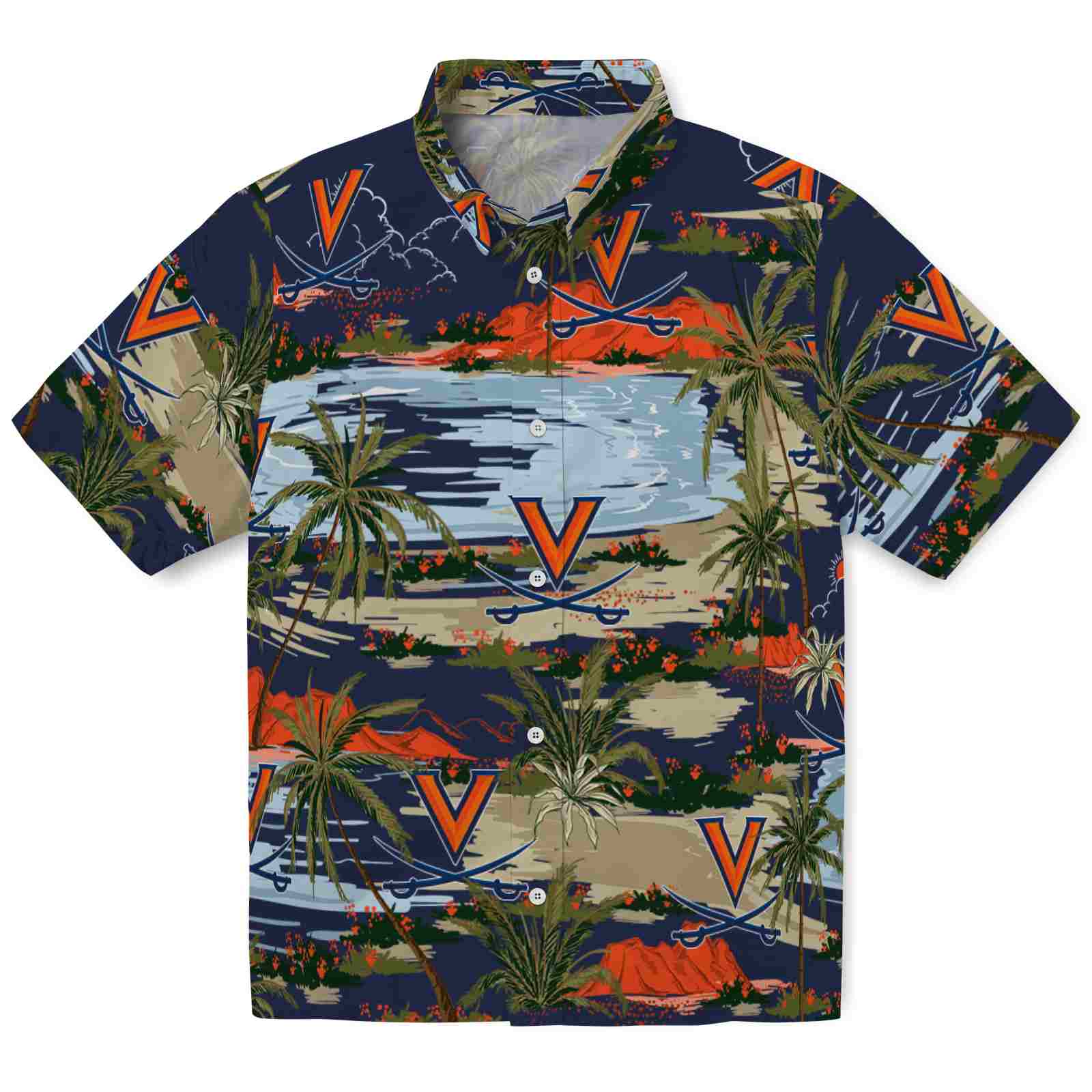Keptsake Virginia Cavaliers Palm Horizon Blue Premium Hawaiian Shirt