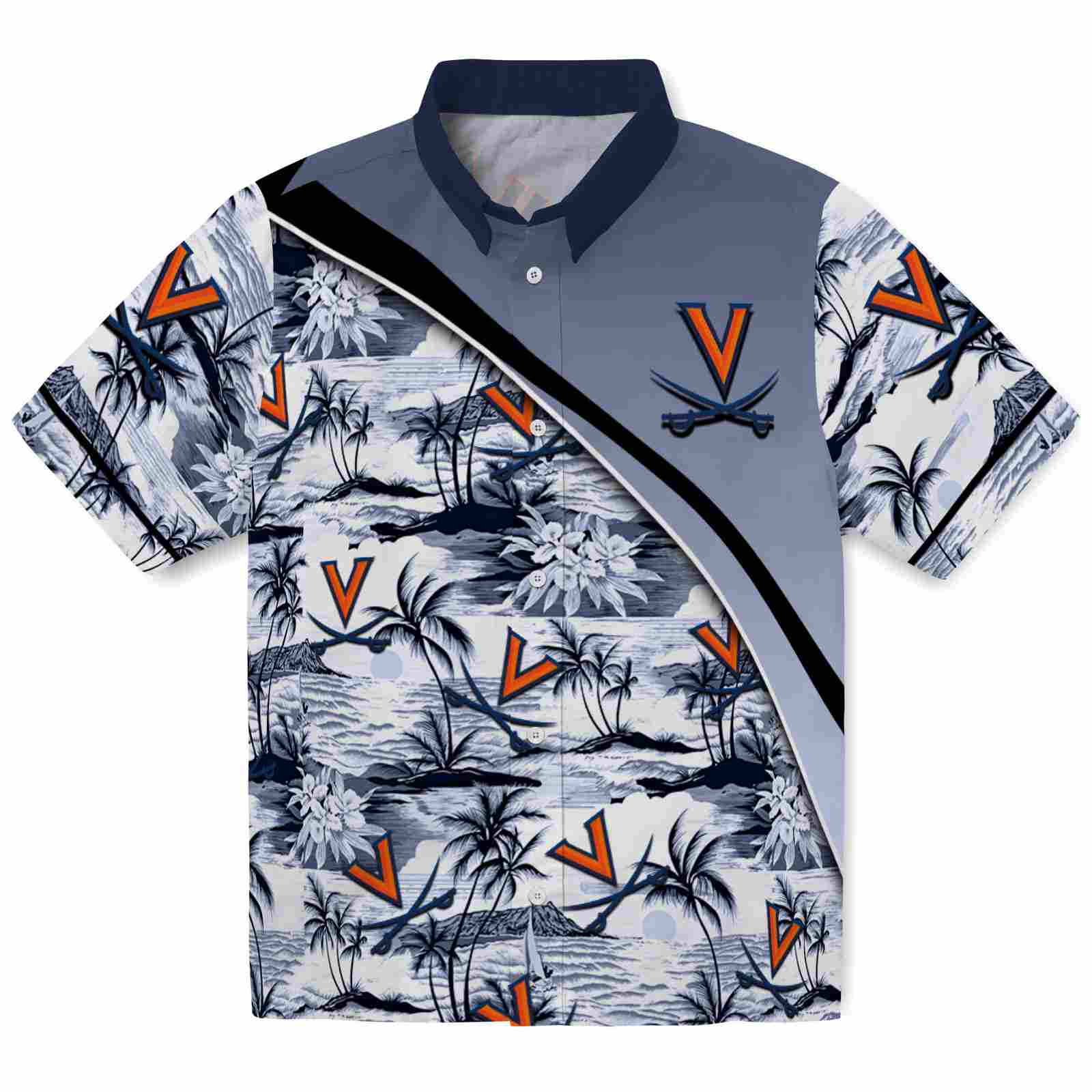 Keptsake Virginia Cavaliers Sunset Palms Blue White Premium Hawaiian Shirt