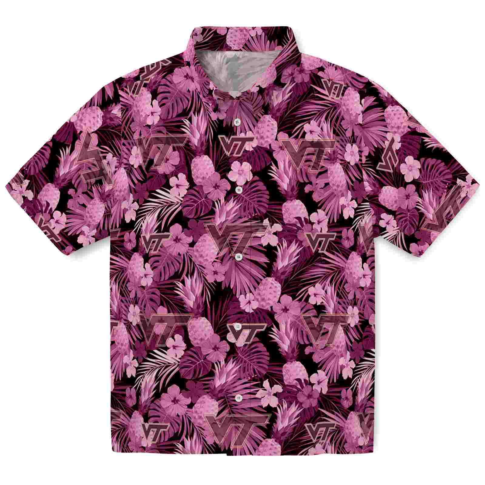 Keptsake Virginia Tech Hokies Floral Pineapple Maroon Premium Hawaiian Shirt