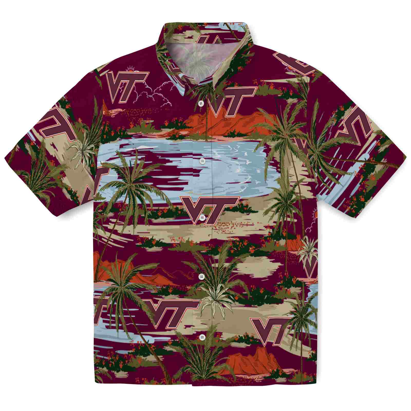 Keptsake Virginia Tech Hokies Palm Horizon Maroon Premium Hawaiian Shirt