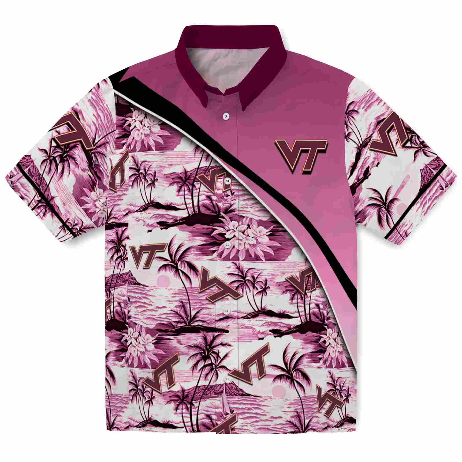 Keptsake Virginia Tech Hokies Sunset Palms Maroon White Premium Hawaiian Shirt
