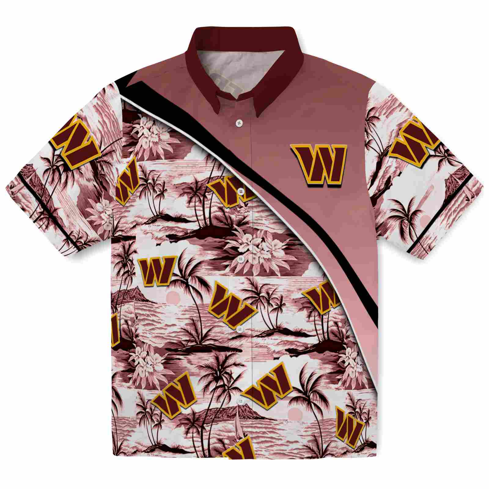 Keptsake Washington Commanders Sunset Palms Burgundy White Premium Hawaiian Shirt