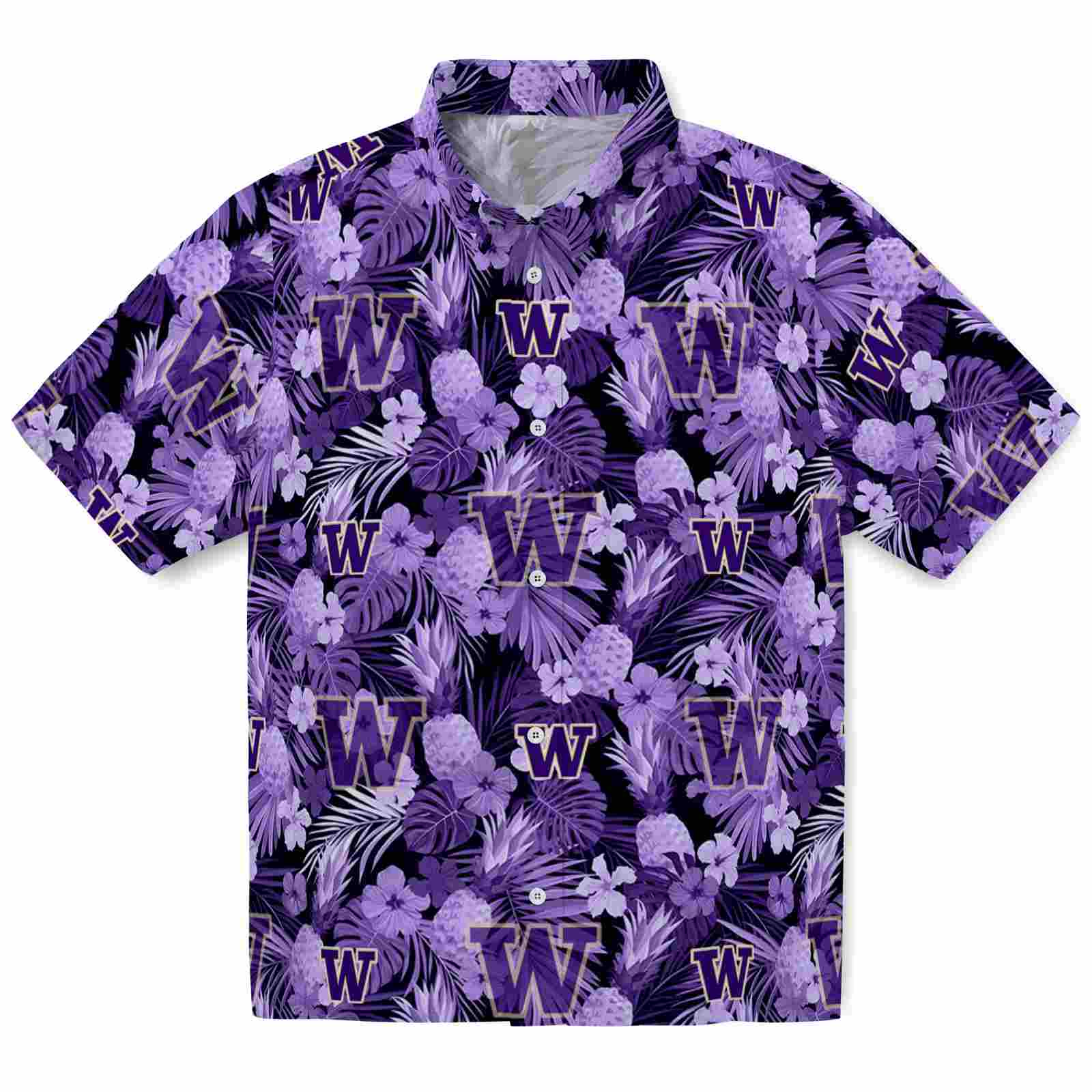 Keptsake Washington Huskies Floral Pineapple Purple Premium Hawaiian Shirt
