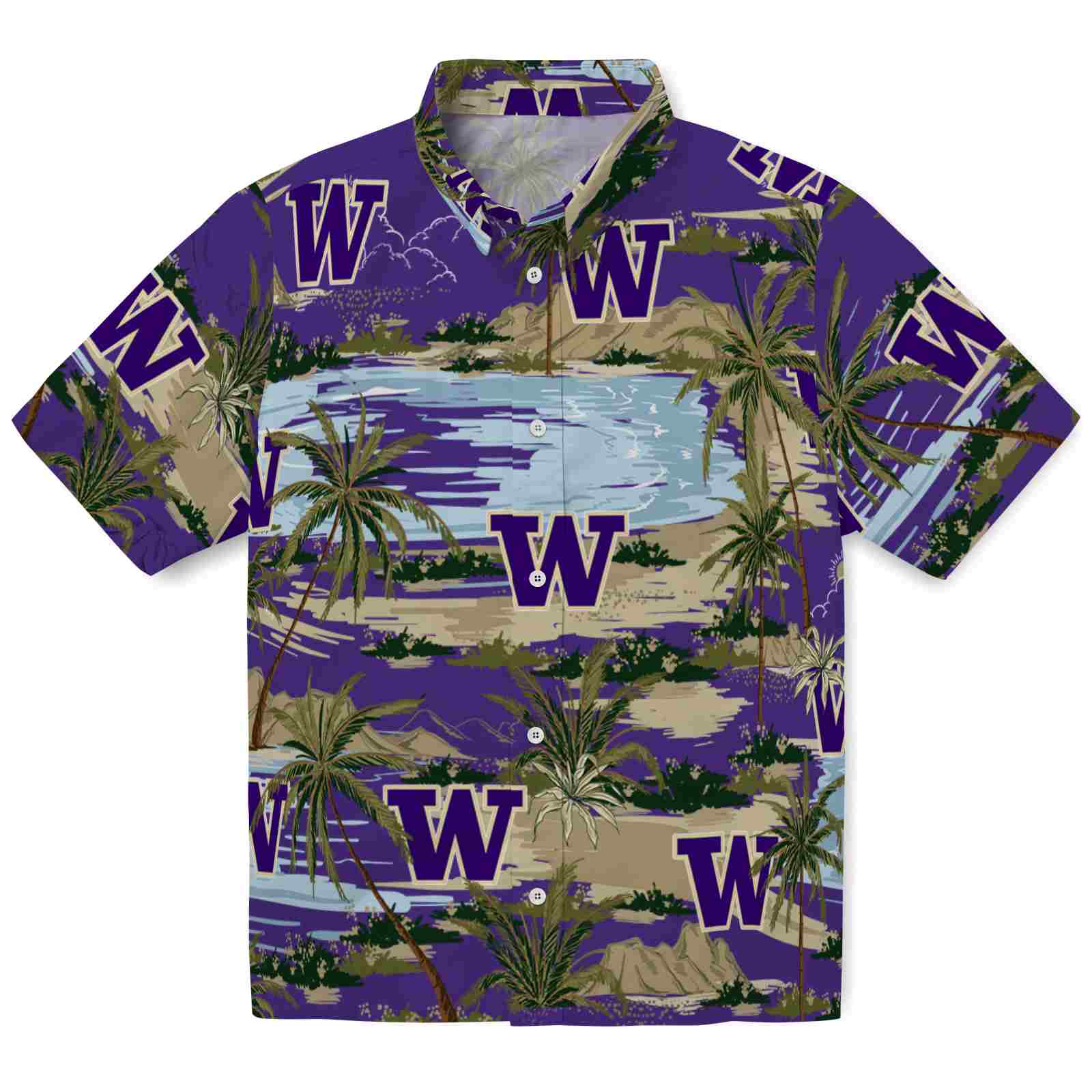 Keptsake Washington Huskies Palm Horizon Purple Premium Hawaiian Shirt