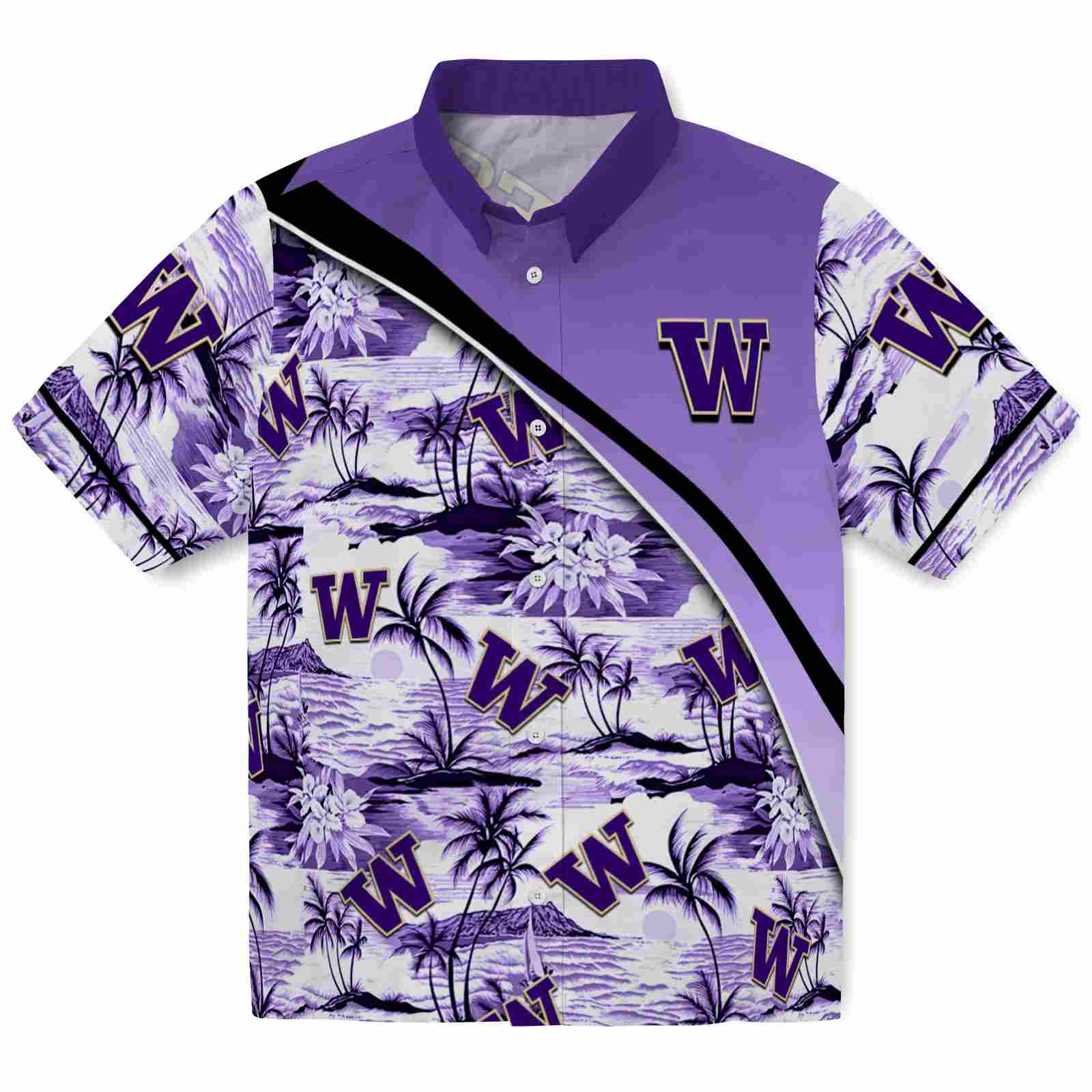 Keptsake Washington Huskies Sunset Palms Purple White Premium Hawaiian Shirt
