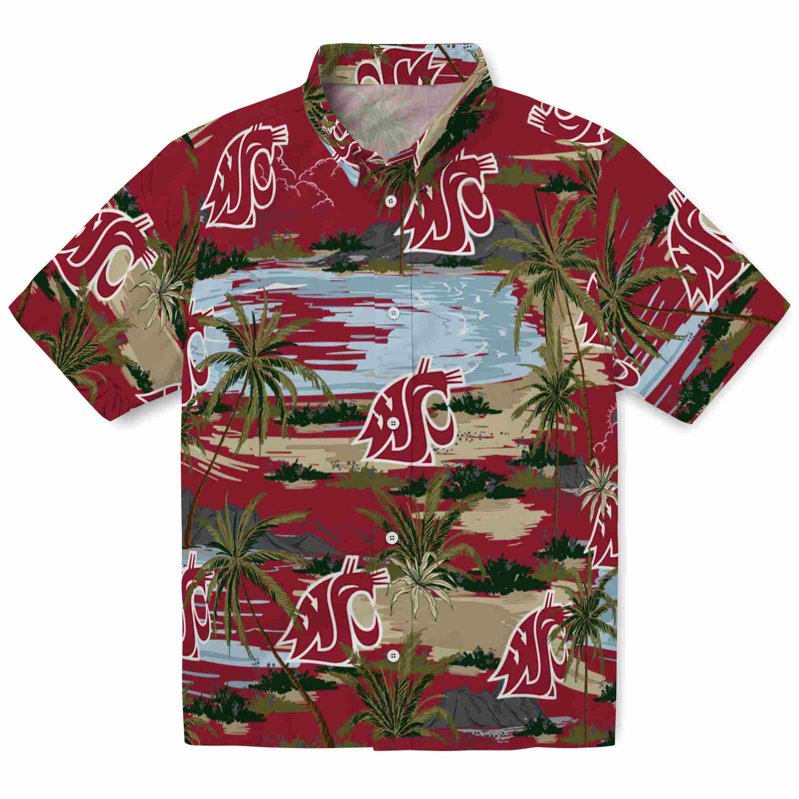 Keptsake Washington State Cougars Palm Horizon Crimson Premium Hawaiian Shirt