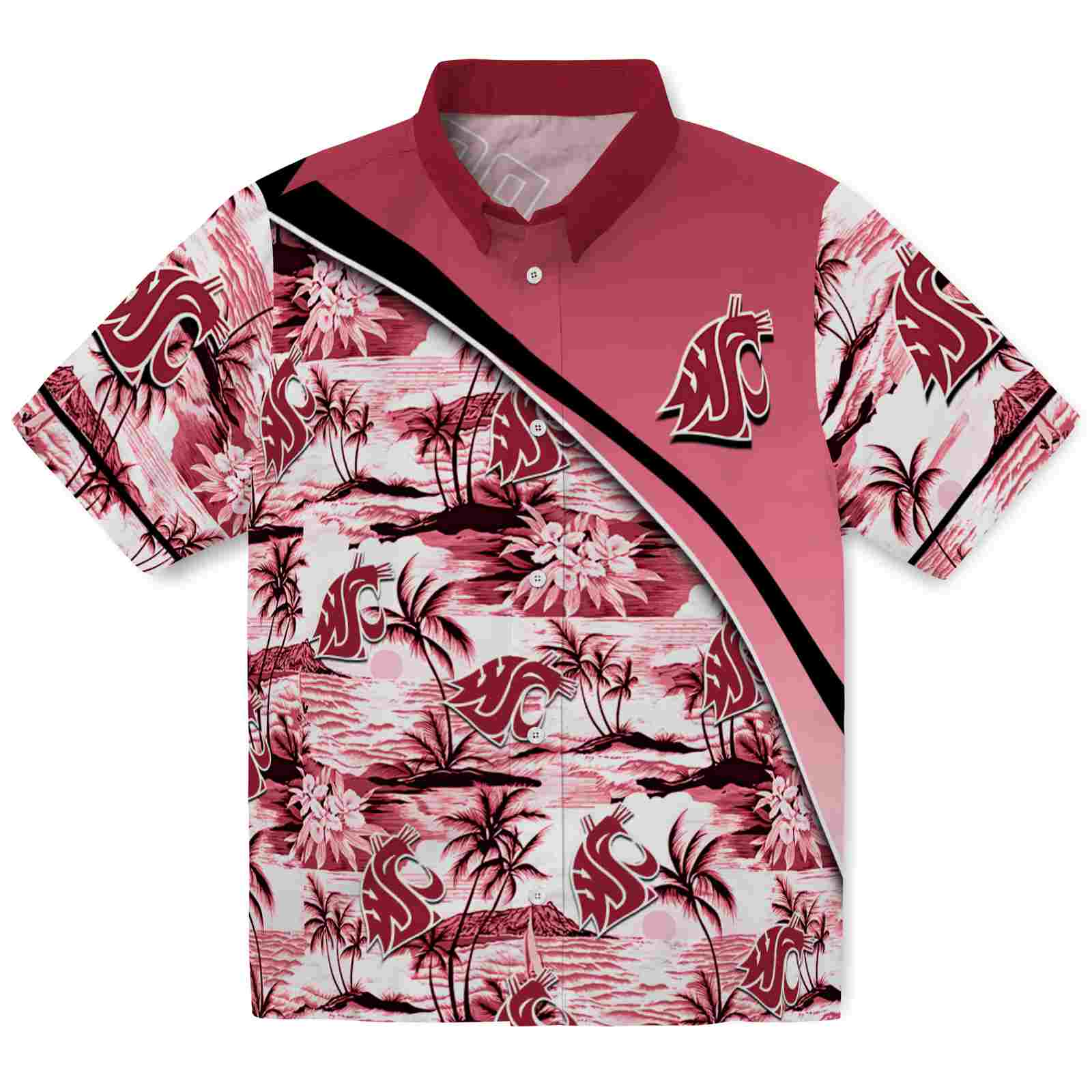 Keptsake Washington State Cougars Sunset Palms Crimson White Premium Hawaiian Shirt