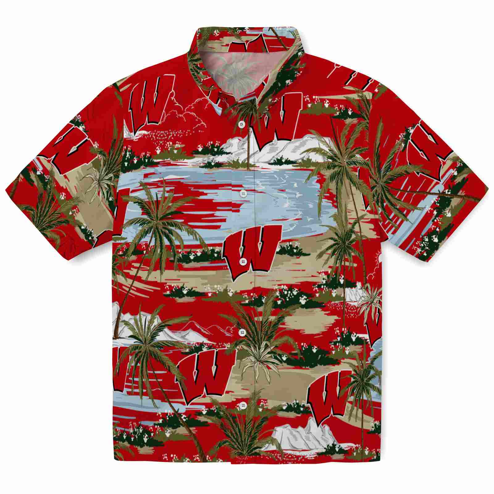 Keptsake Wisconsin Badgers Palm Horizon Red Premium Hawaiian Shirt