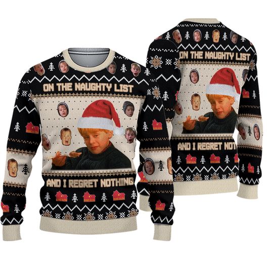 Kevin McCallister Ugly Sweater, On The Naughty List And I Regret Nothing Shirt - Image 4