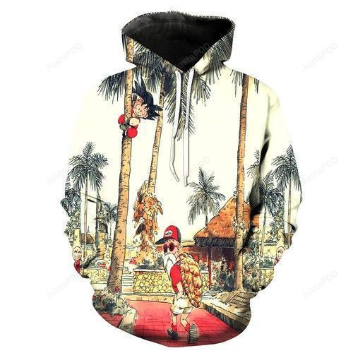Kid Goku Climbing Tree With Master Roshi Dragon Ball Z 3D All Over Print Hoodie, Zip Hoodie