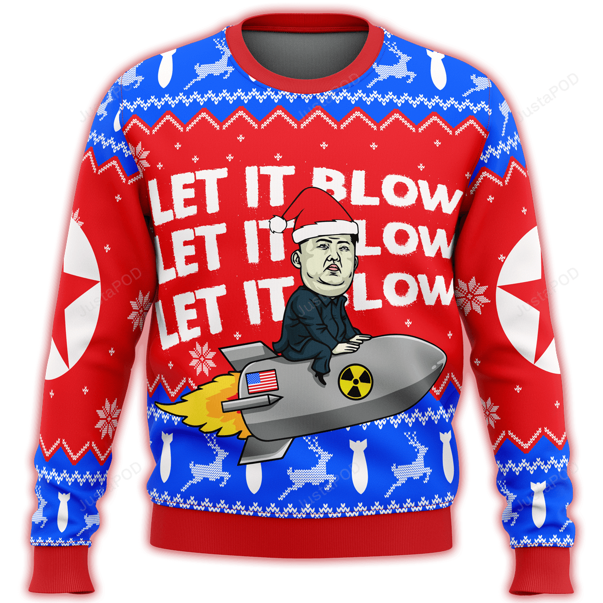 Kim Jong Un Let It Blow Premium Ugly Christmas Sweater Adult 3D Funny Matching for family
