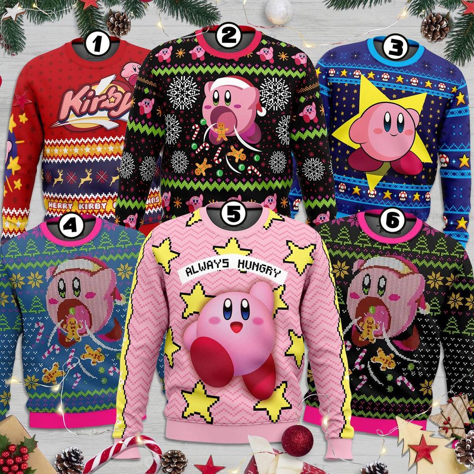 Kirby Ugly Christmas Sweater, Kirby Video Game Ugly Christmas Sweatshirt
